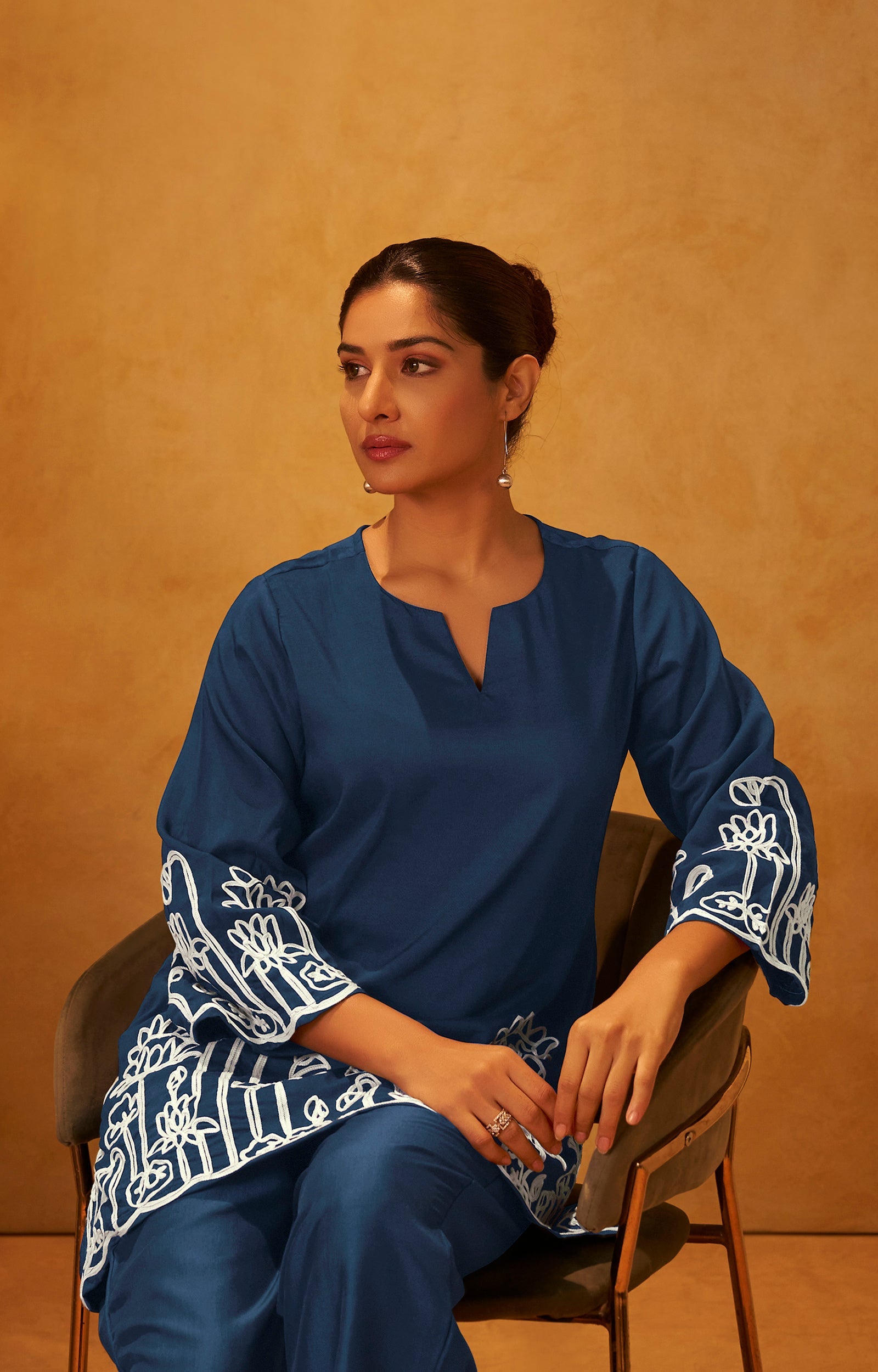 Midnight Grace Embroidered Cotton Co-Ord Set