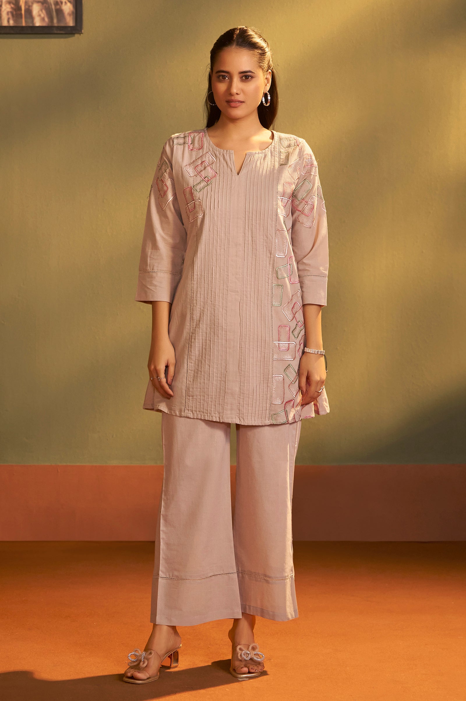 Mocha Grace Embroidered Cotton Co-Ord Set