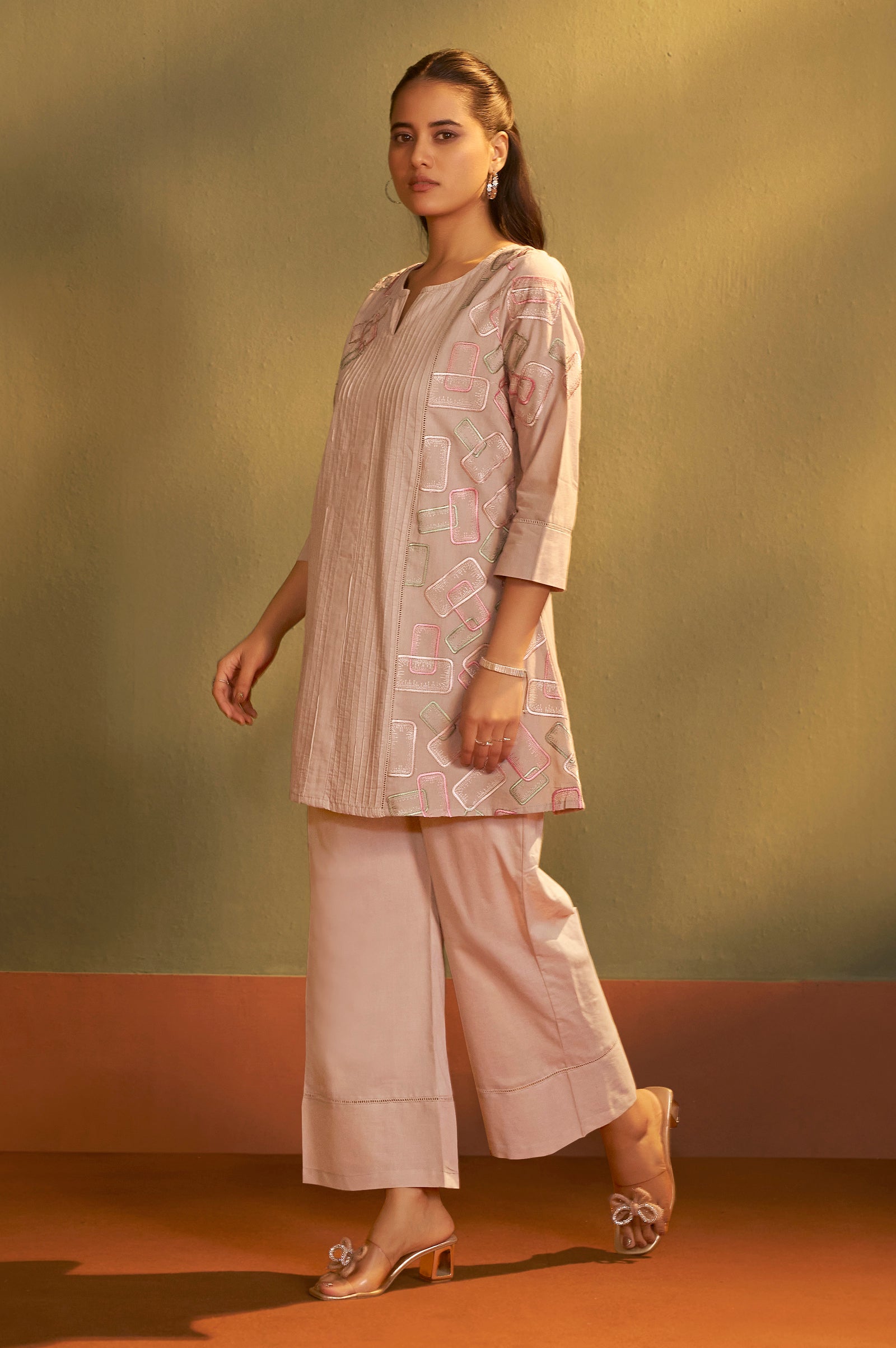 Mocha Grace Embroidered Cotton Co-Ord Set