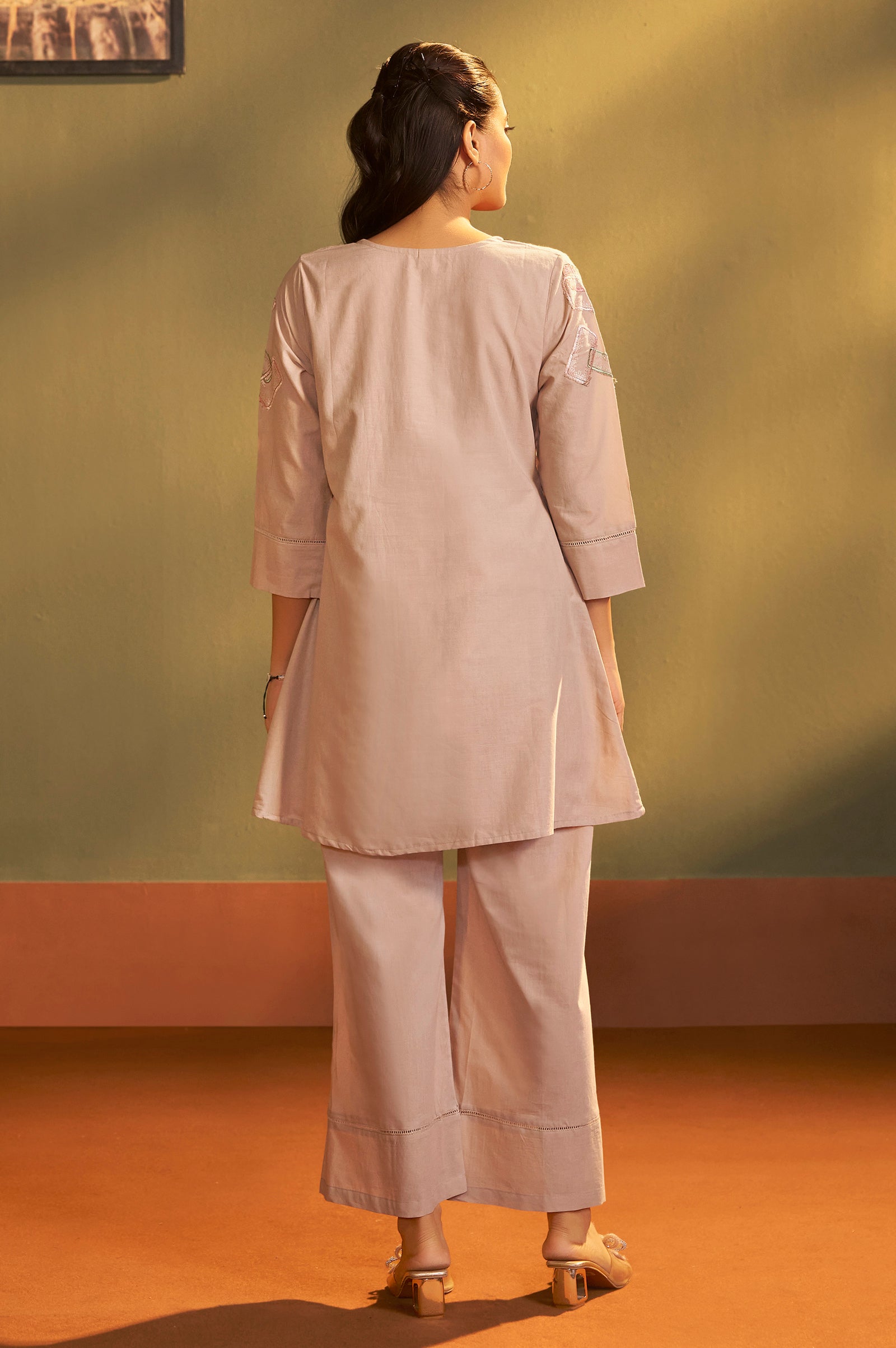 Mocha Grace Embroidered Cotton Co-Ord Set