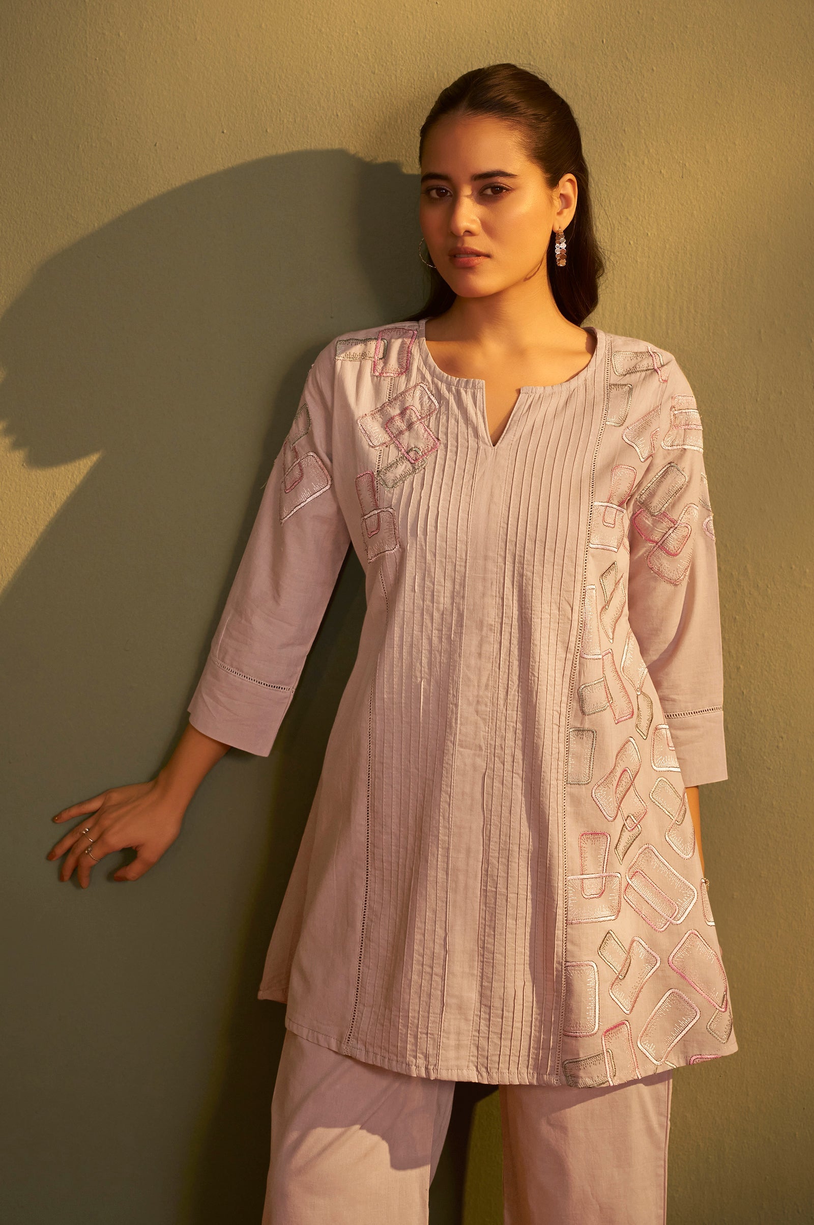 Mocha Grace Embroidered Cotton Co-Ord Set