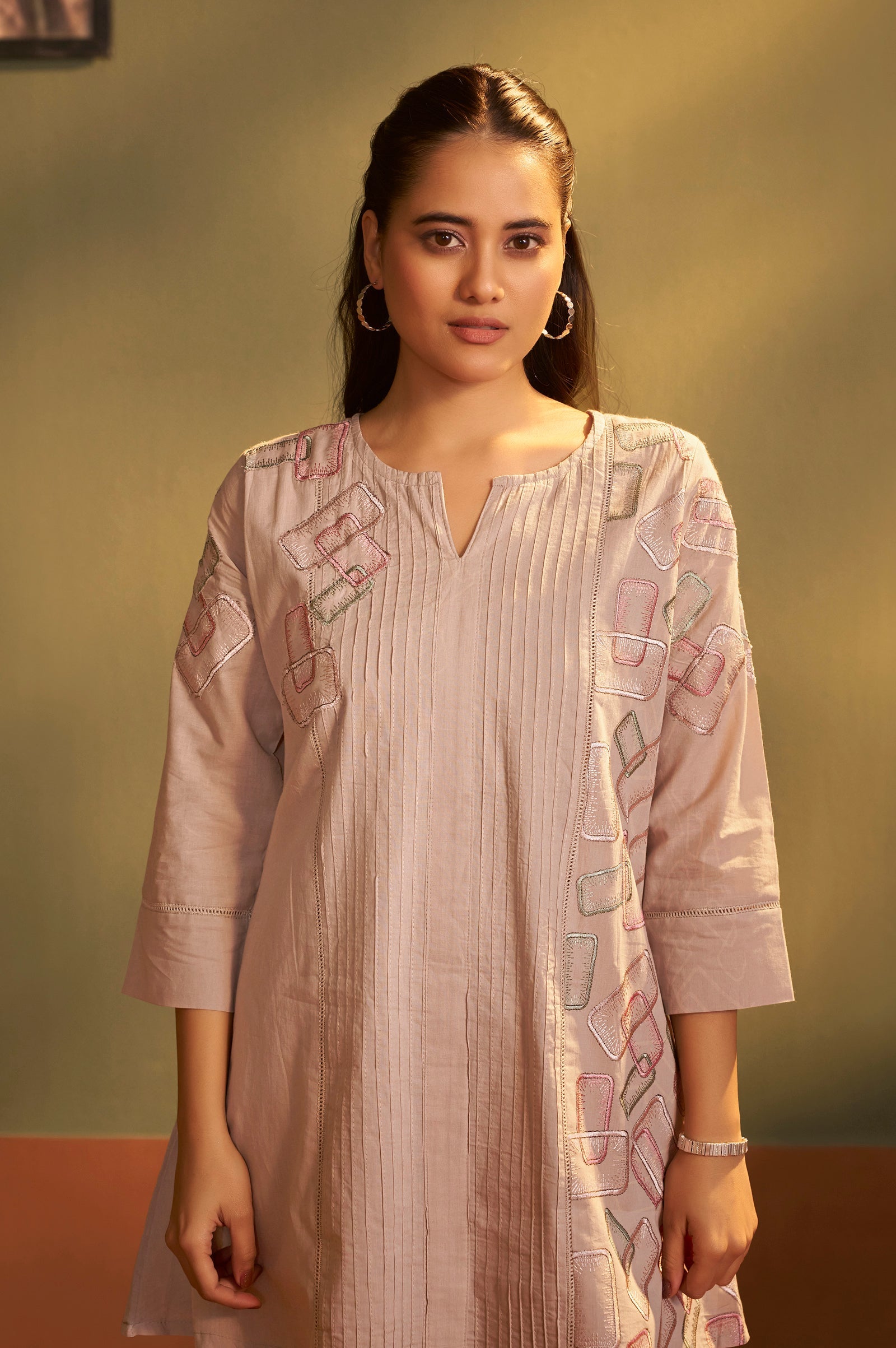 Mocha Grace Embroidered Cotton Co-Ord Set