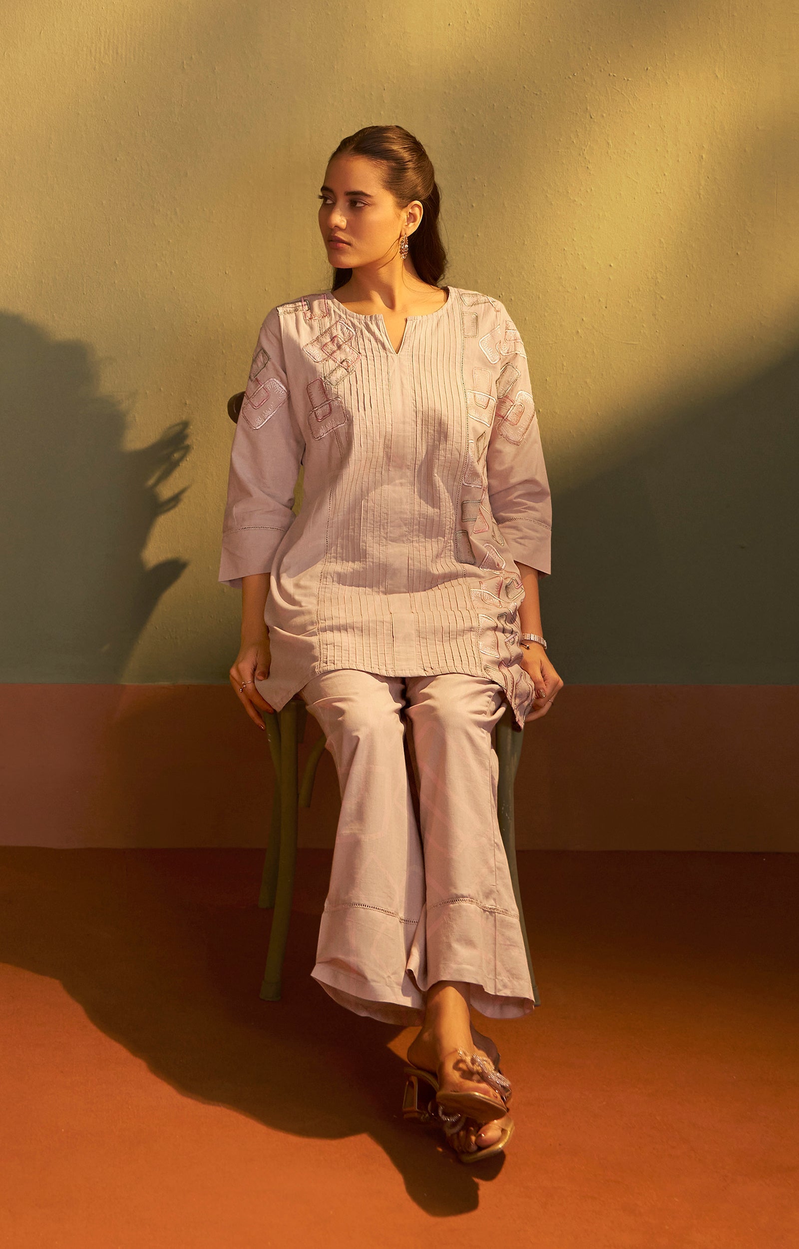Mocha Grace Embroidered Cotton Co-Ord Set