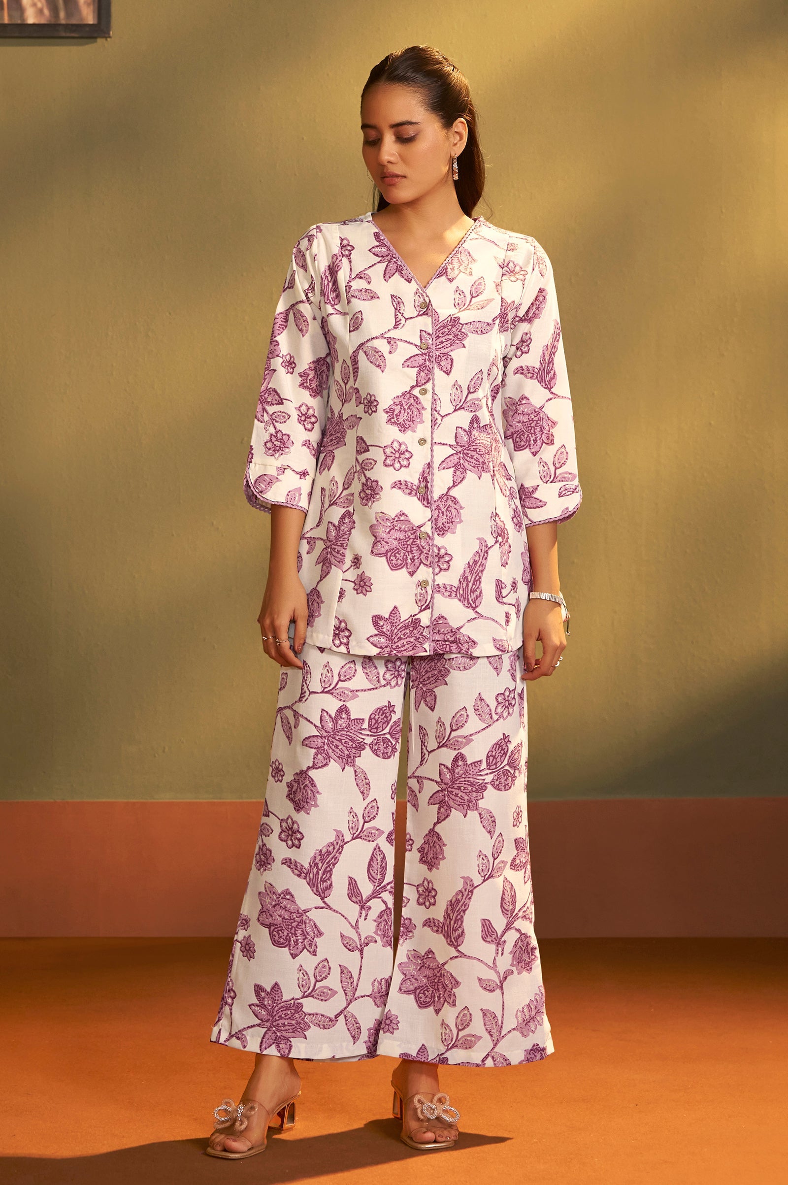 Ivory Bloom Printed Cotton Co-Ord Set