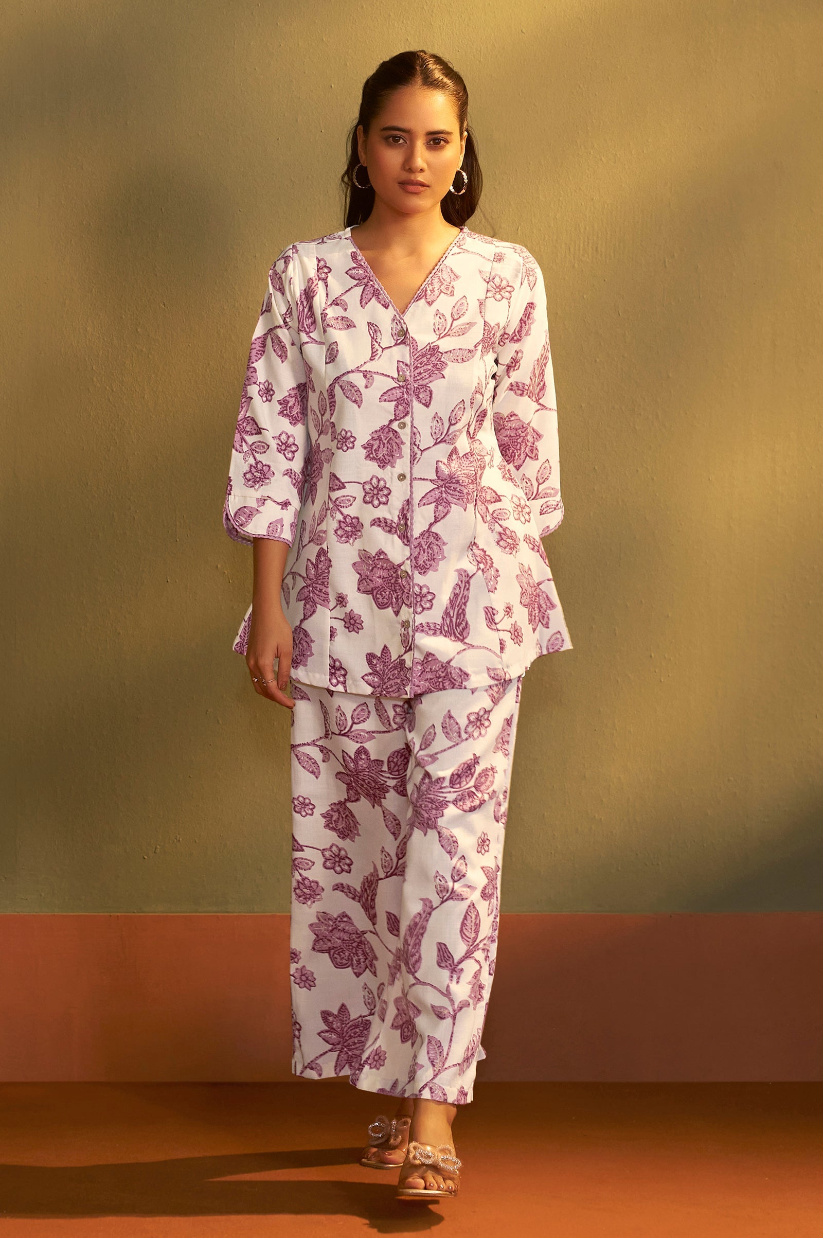 Ivory Bloom Printed Cotton Co-Ord Set