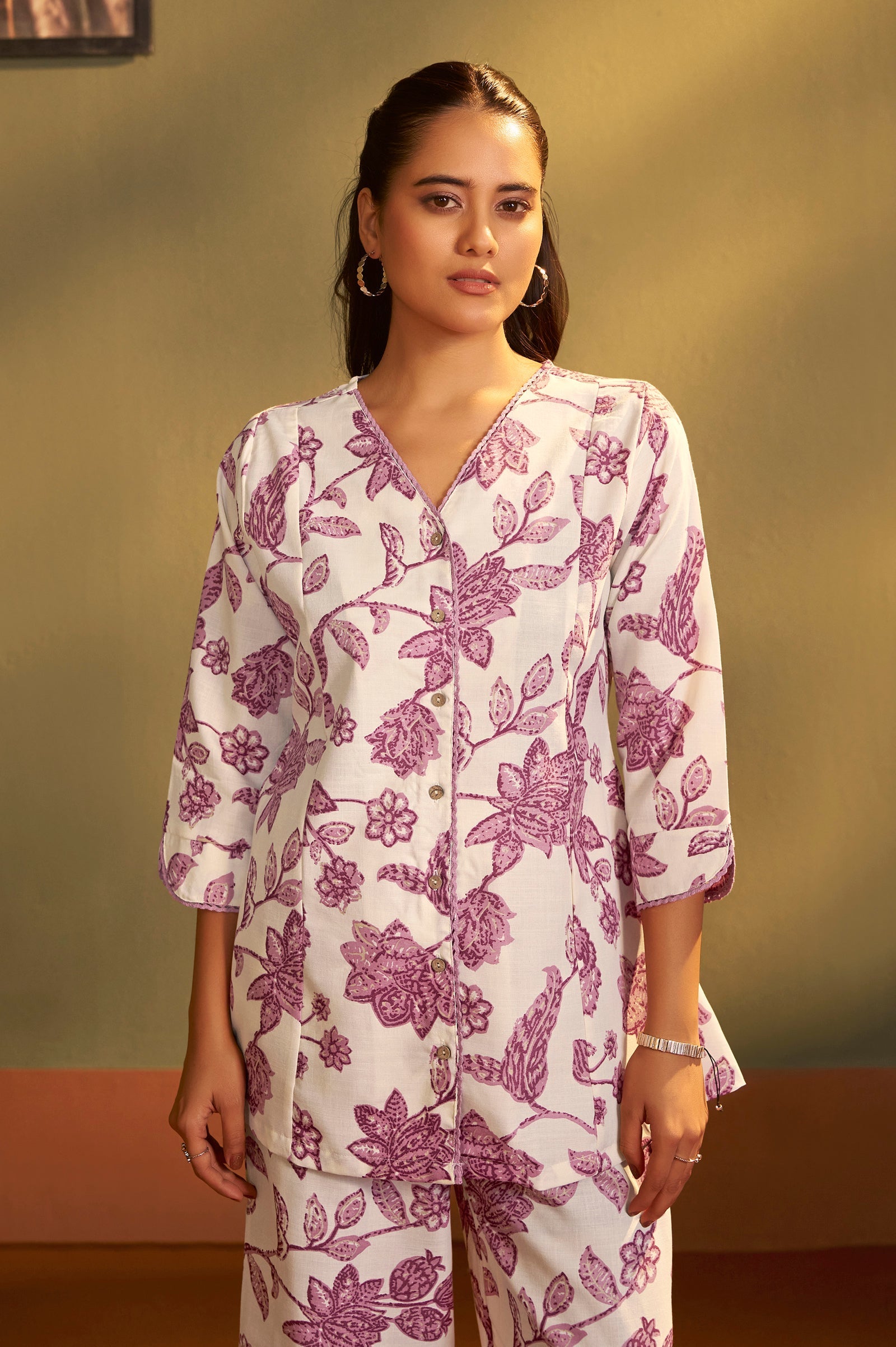 Ivory Bloom Printed Cotton Co-Ord Set