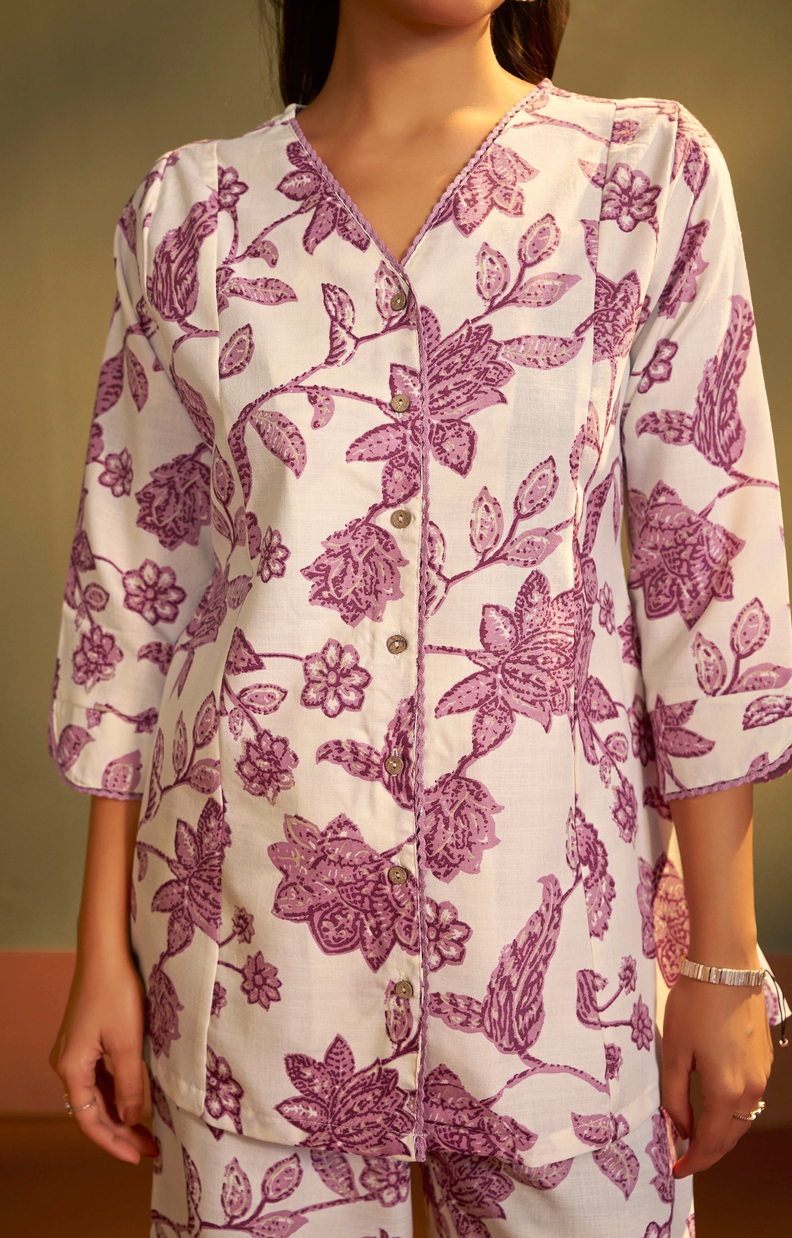 Ivory Bloom Printed Cotton Co-Ord Set