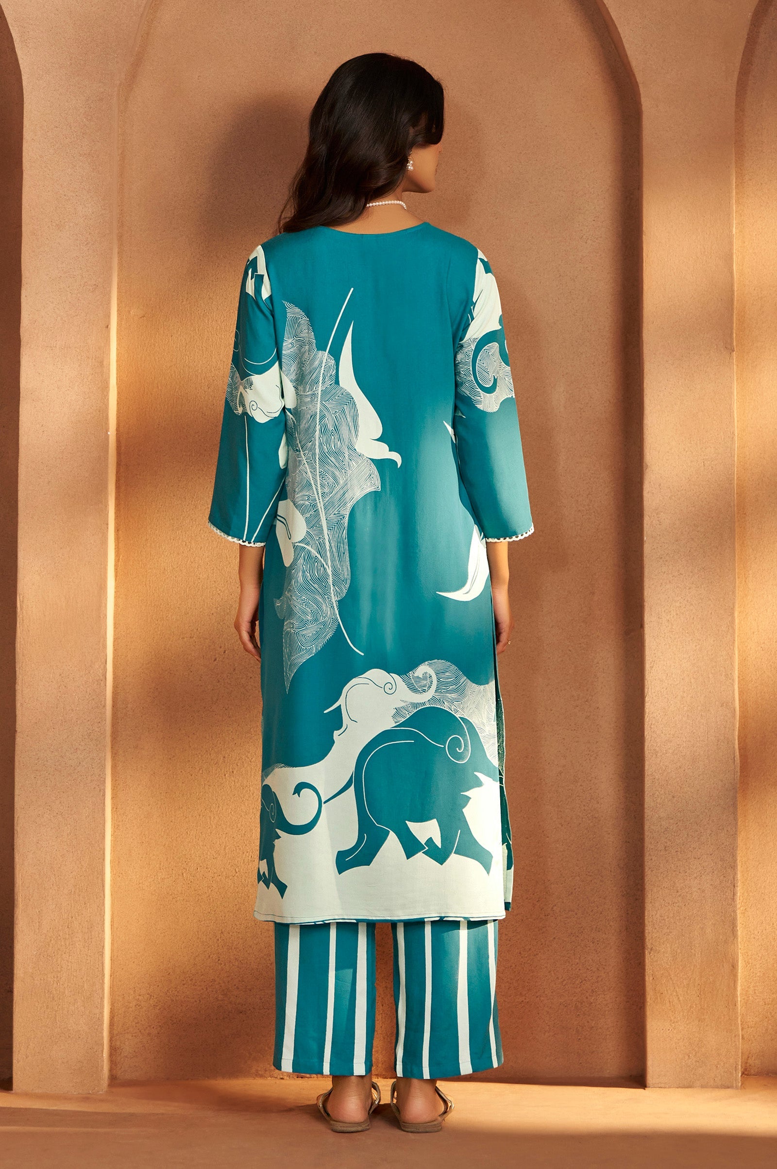 Turquoise Bloom Printed Rayon Kurta Set
