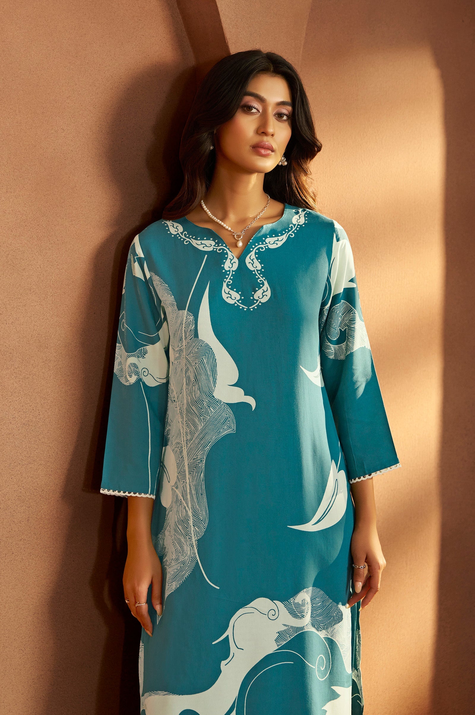 Turquoise Bloom Printed Rayon Kurta Set