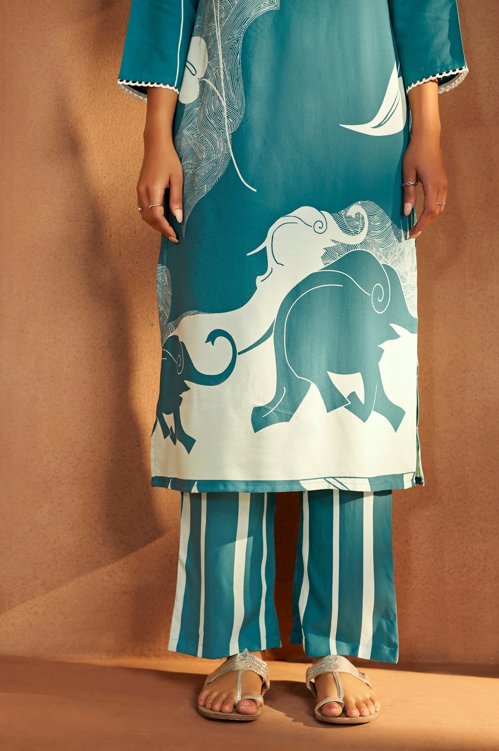 Turquoise Bloom Printed Rayon Kurta Set