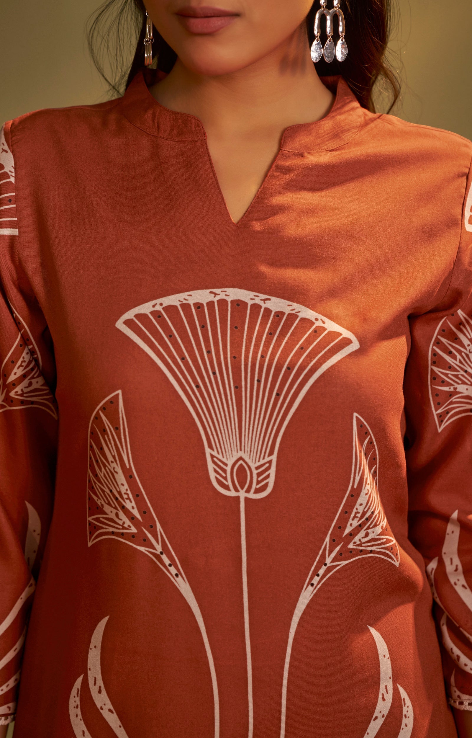 Rust Blossom Printed Rayon Kurta Set