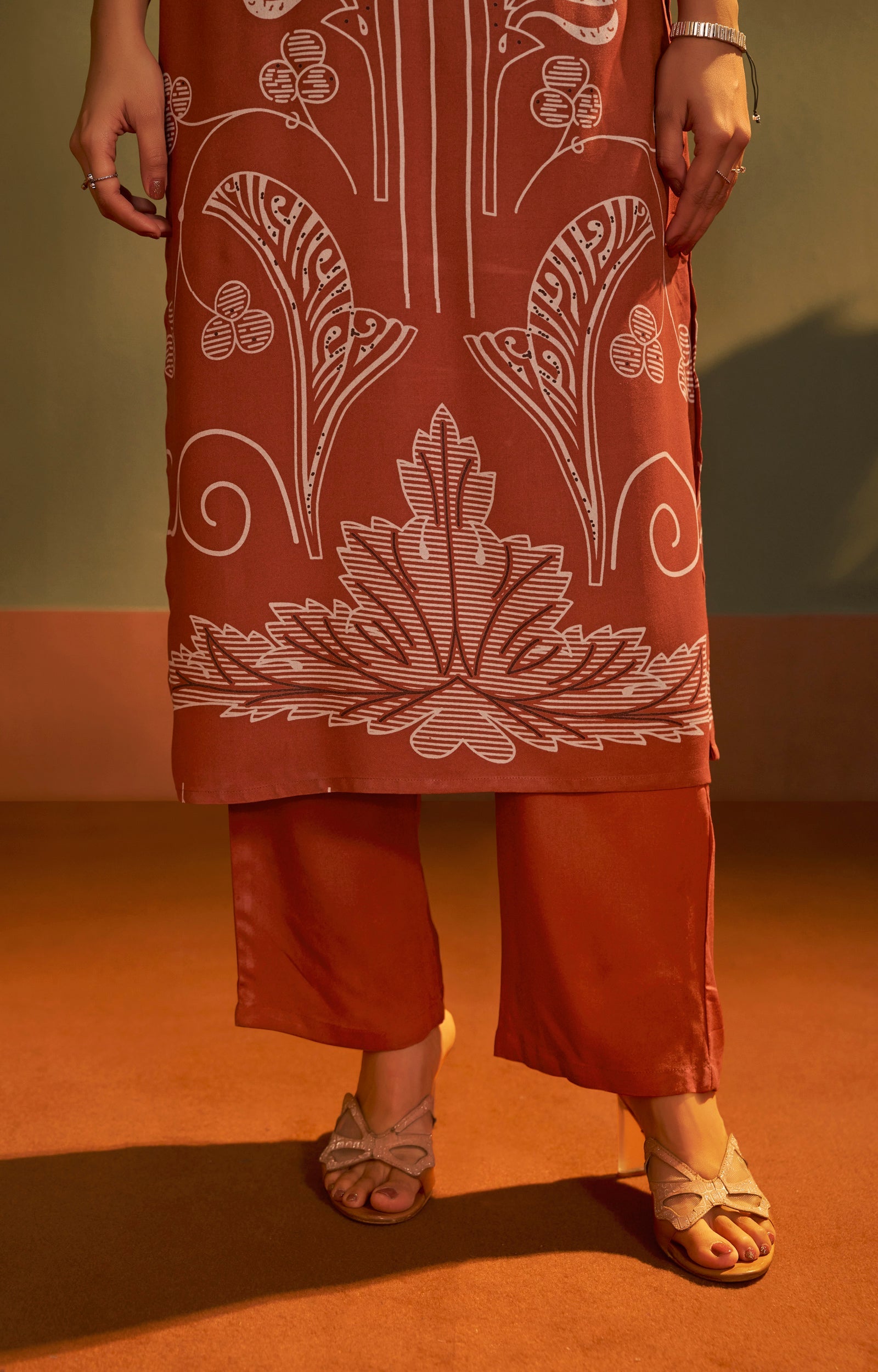 Rust Blossom Printed Rayon Kurta Set