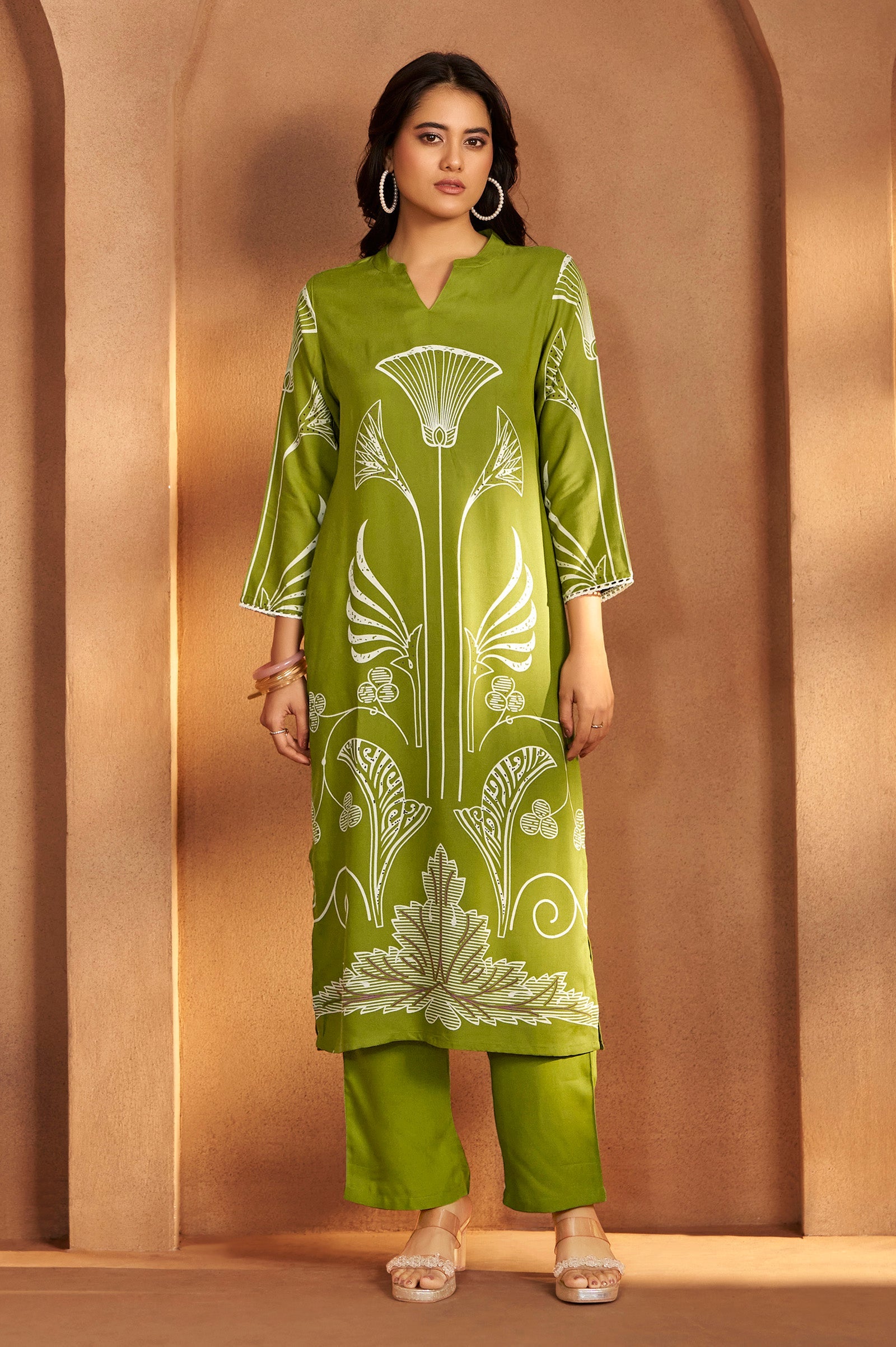 Emerald Bloom Printed Rayon Kurta Set