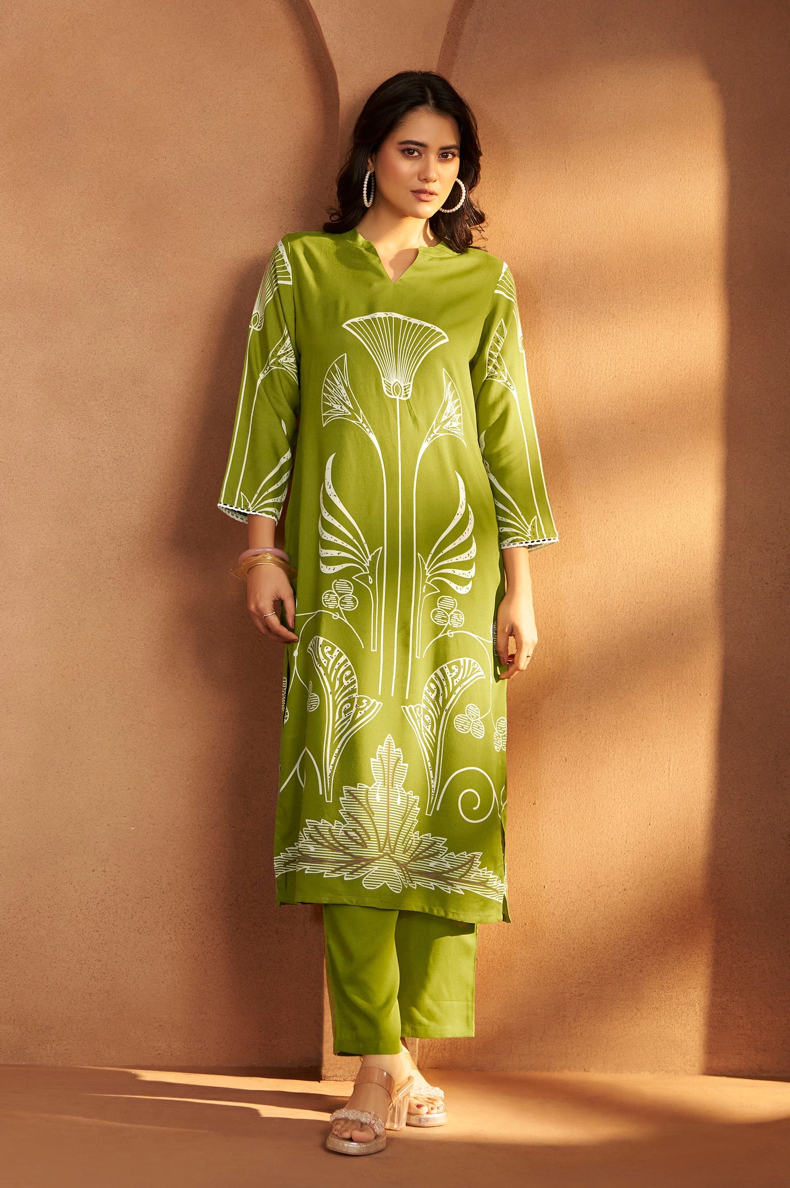Emerald Bloom Printed Rayon Kurta Set