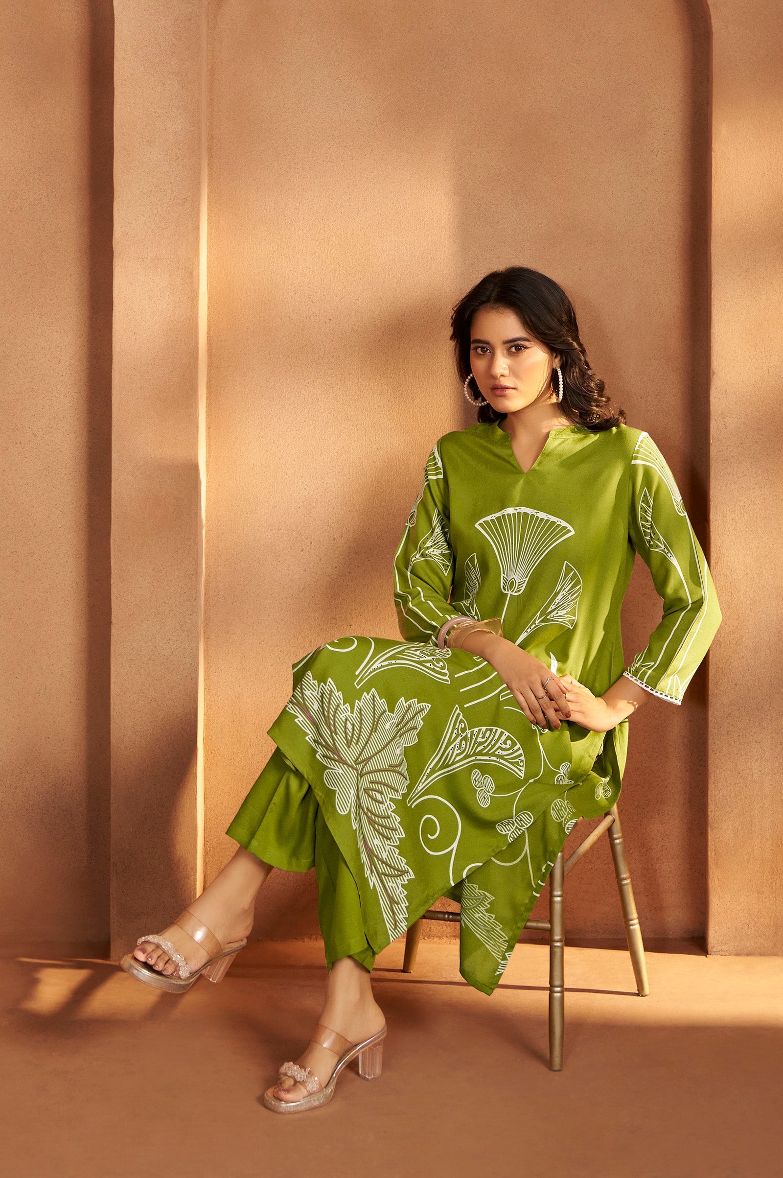 Emerald Bloom Printed Rayon Kurta Set