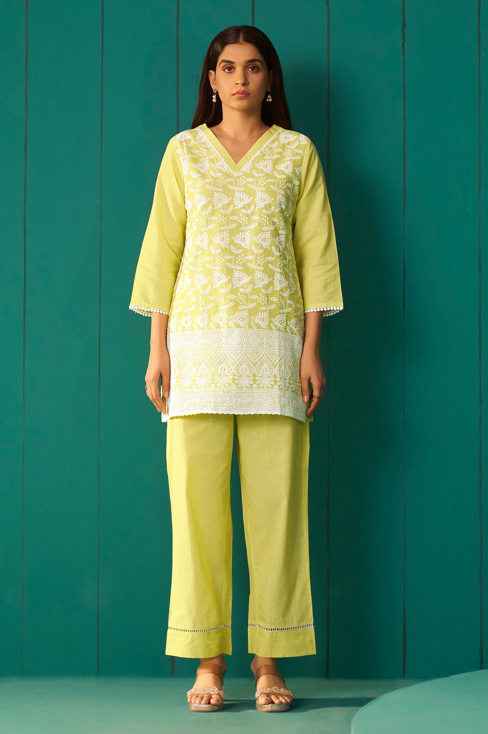 Sunheri Schiffli Cotton Co-Ord Set