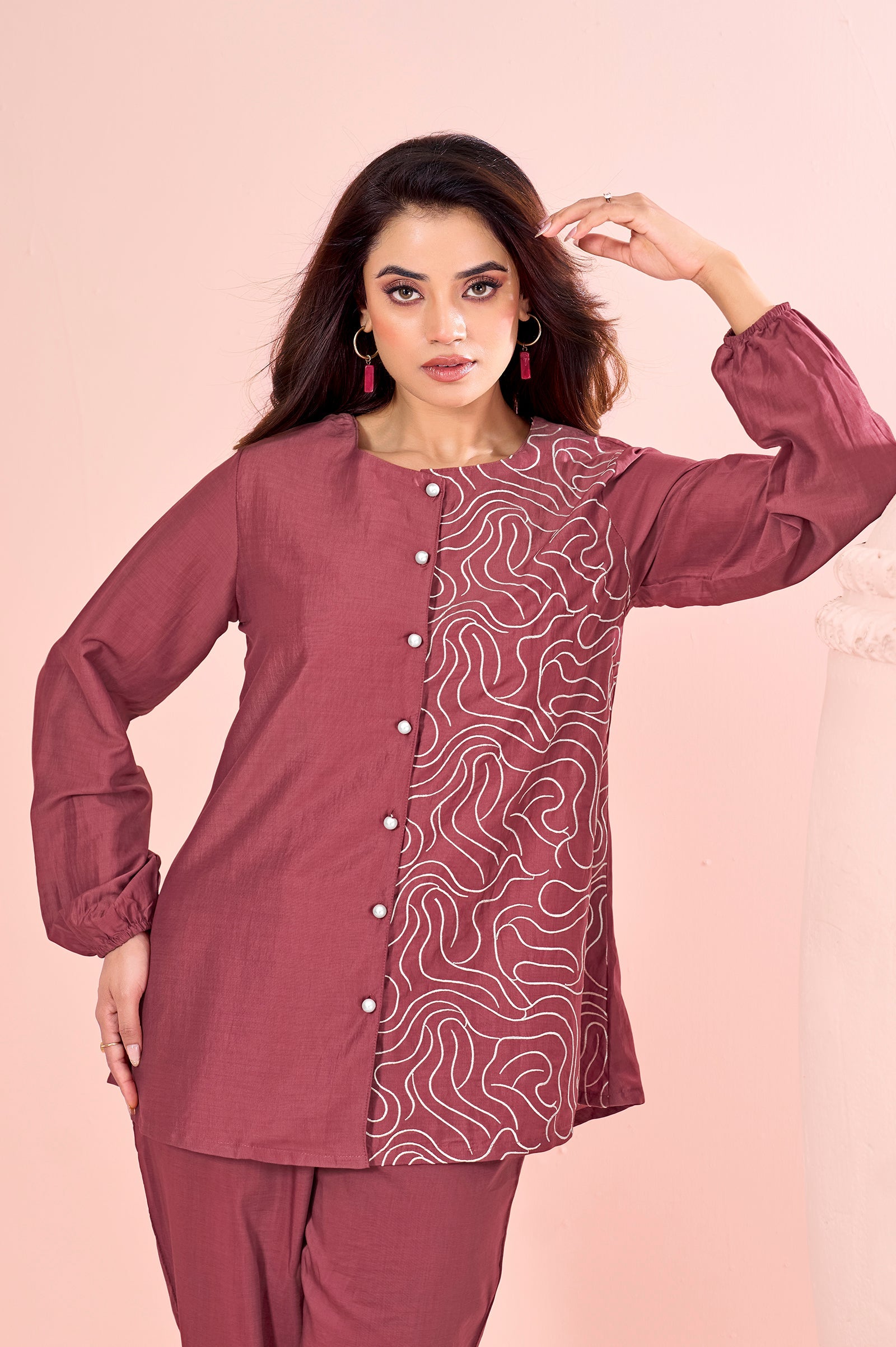 Terracotta Grace Embroidered Cotton Co-Ord Set