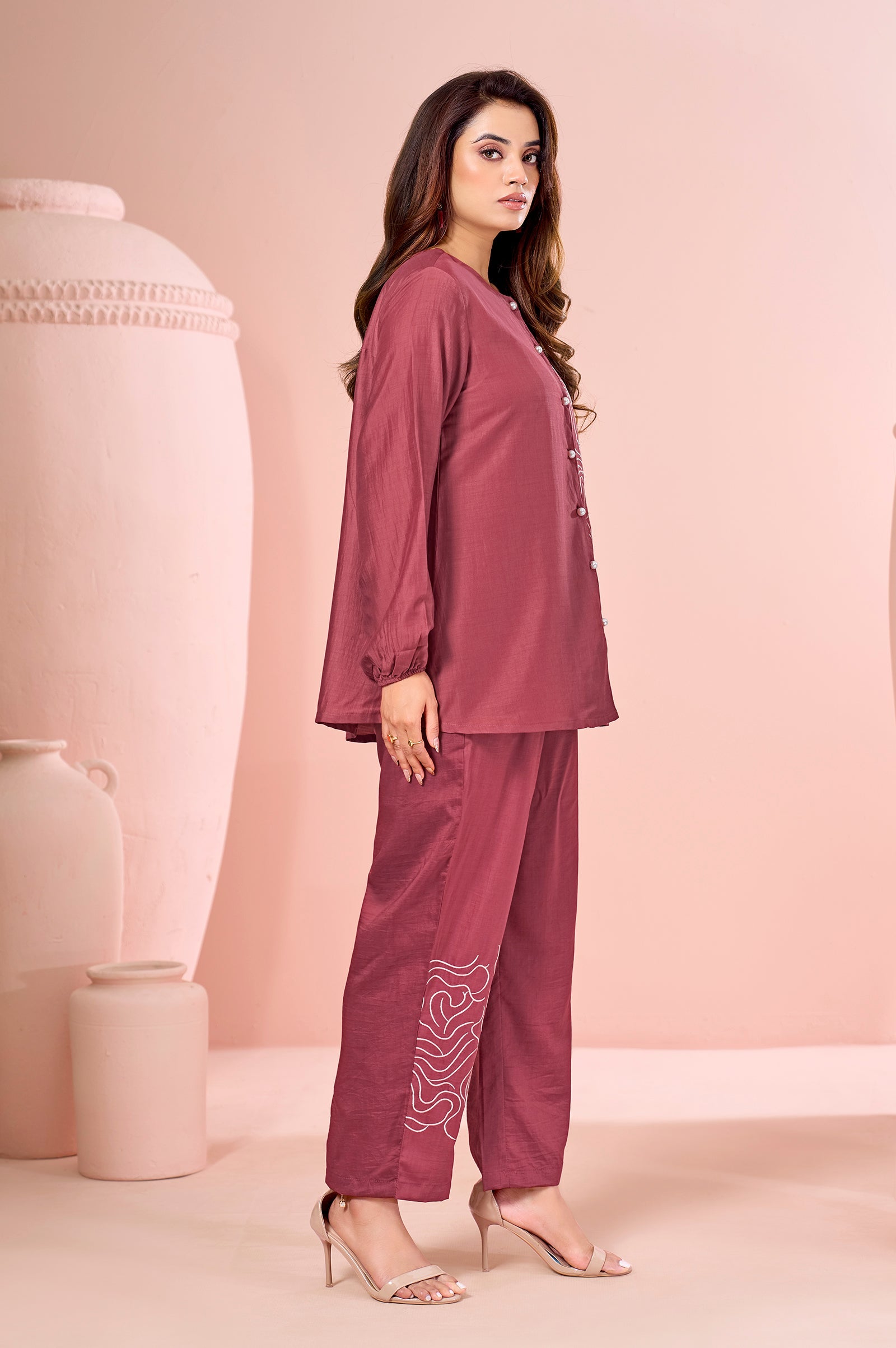 Terracotta Grace Embroidered Cotton Co-Ord Set