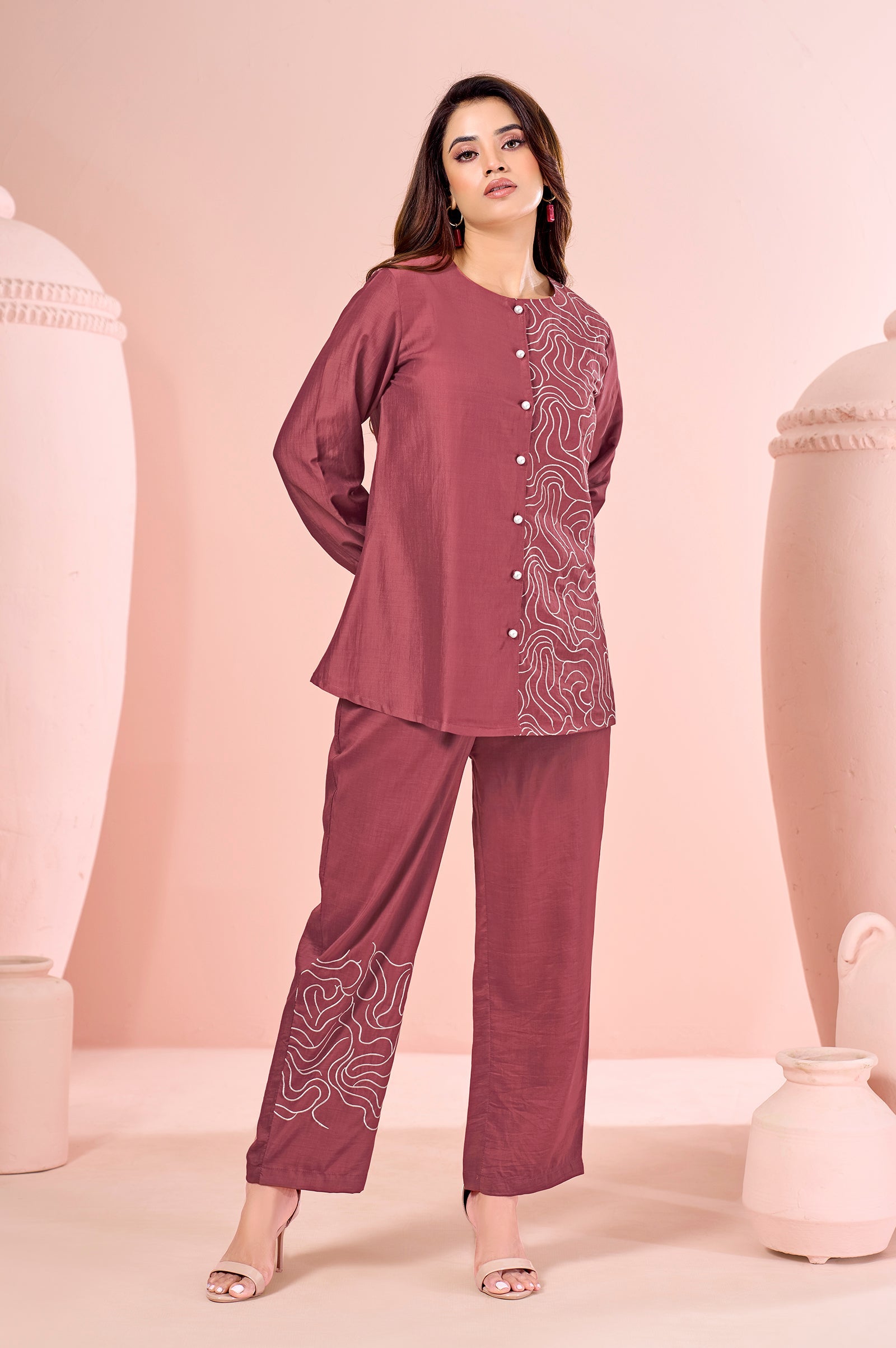 Terracotta Grace Embroidered Cotton Co-Ord Set