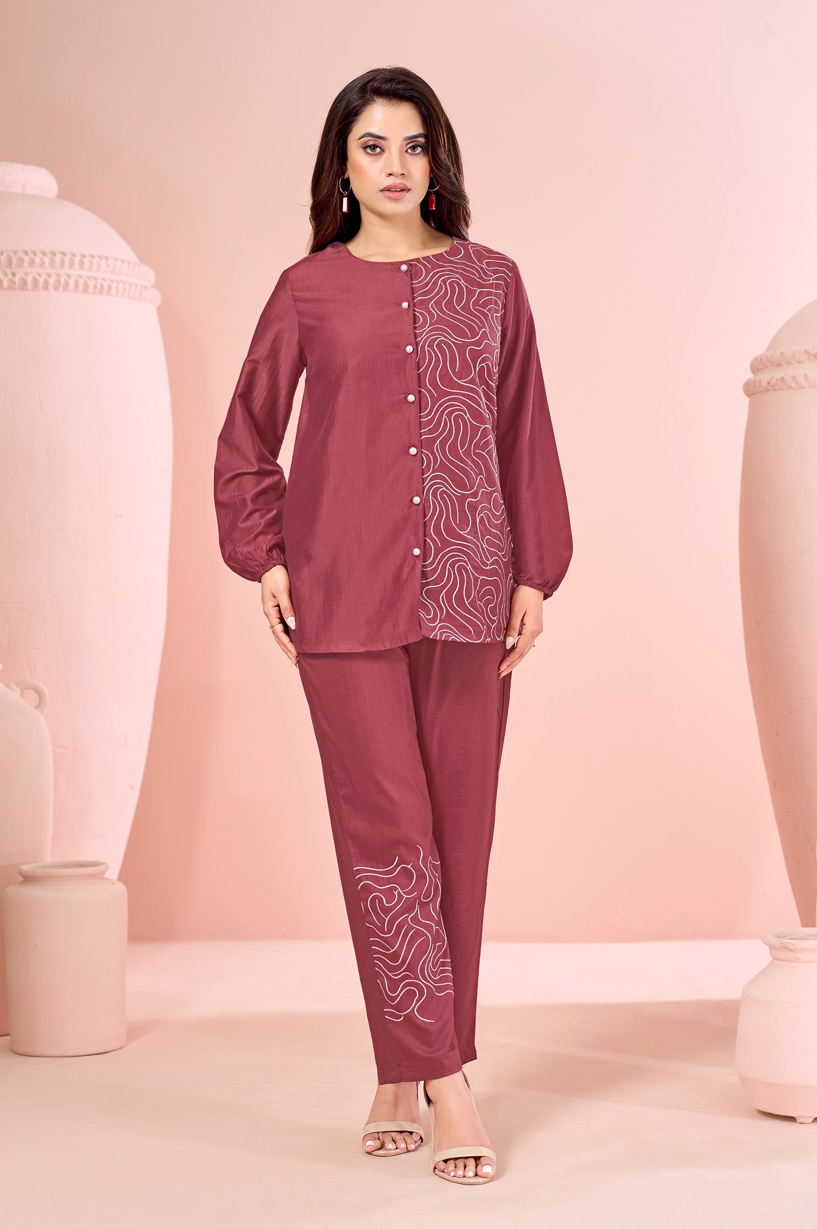 Terracotta Grace Embroidered Cotton Co-Ord Set