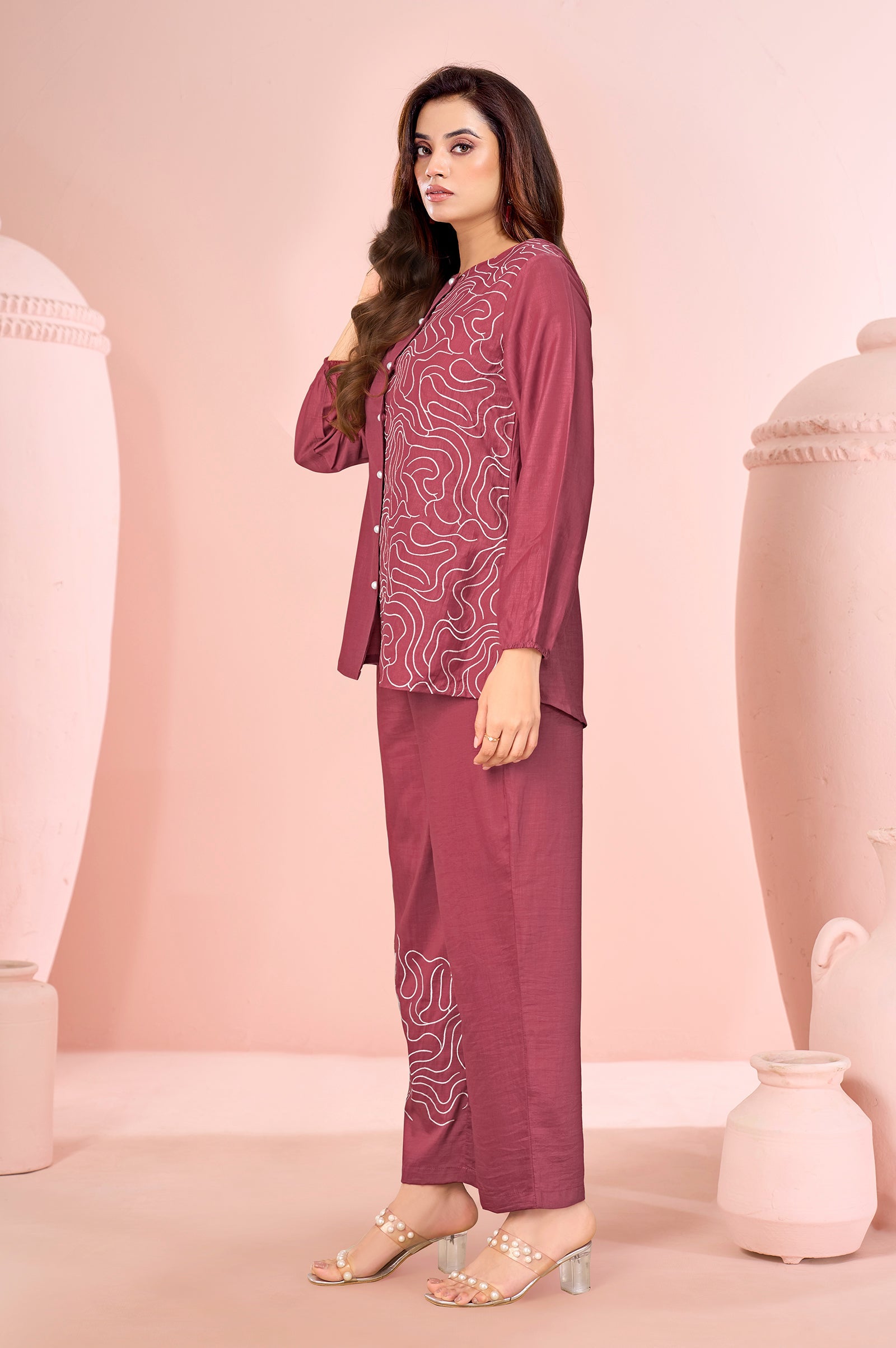 Terracotta Grace Embroidered Cotton Co-Ord Set