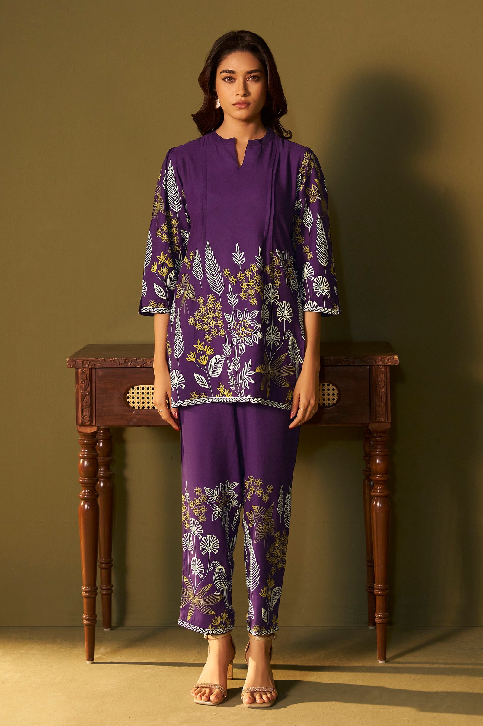 Royal Plum Printed Rayon Co-Ord Set