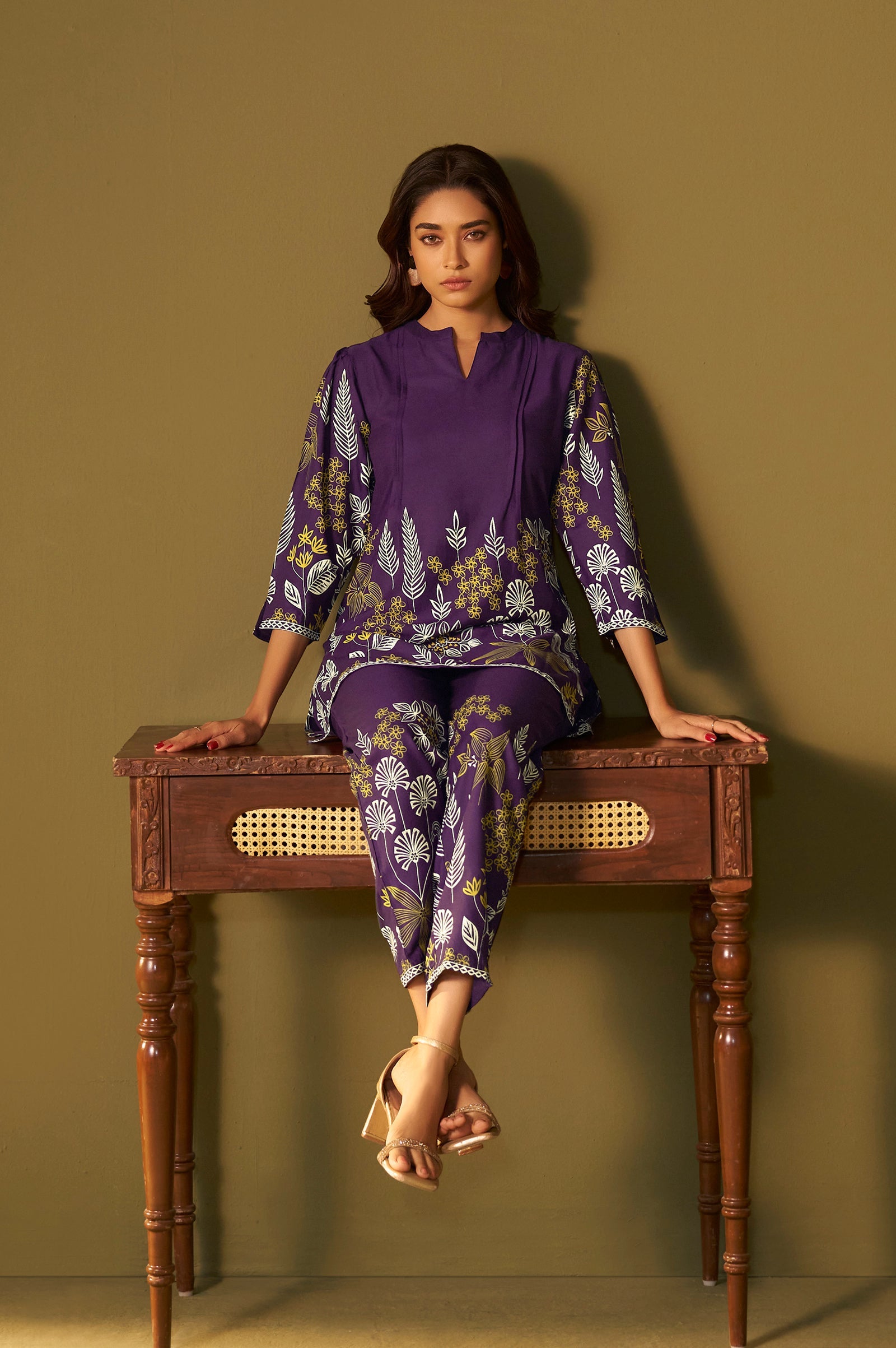 Royal Plum Printed Rayon Co-Ord Set