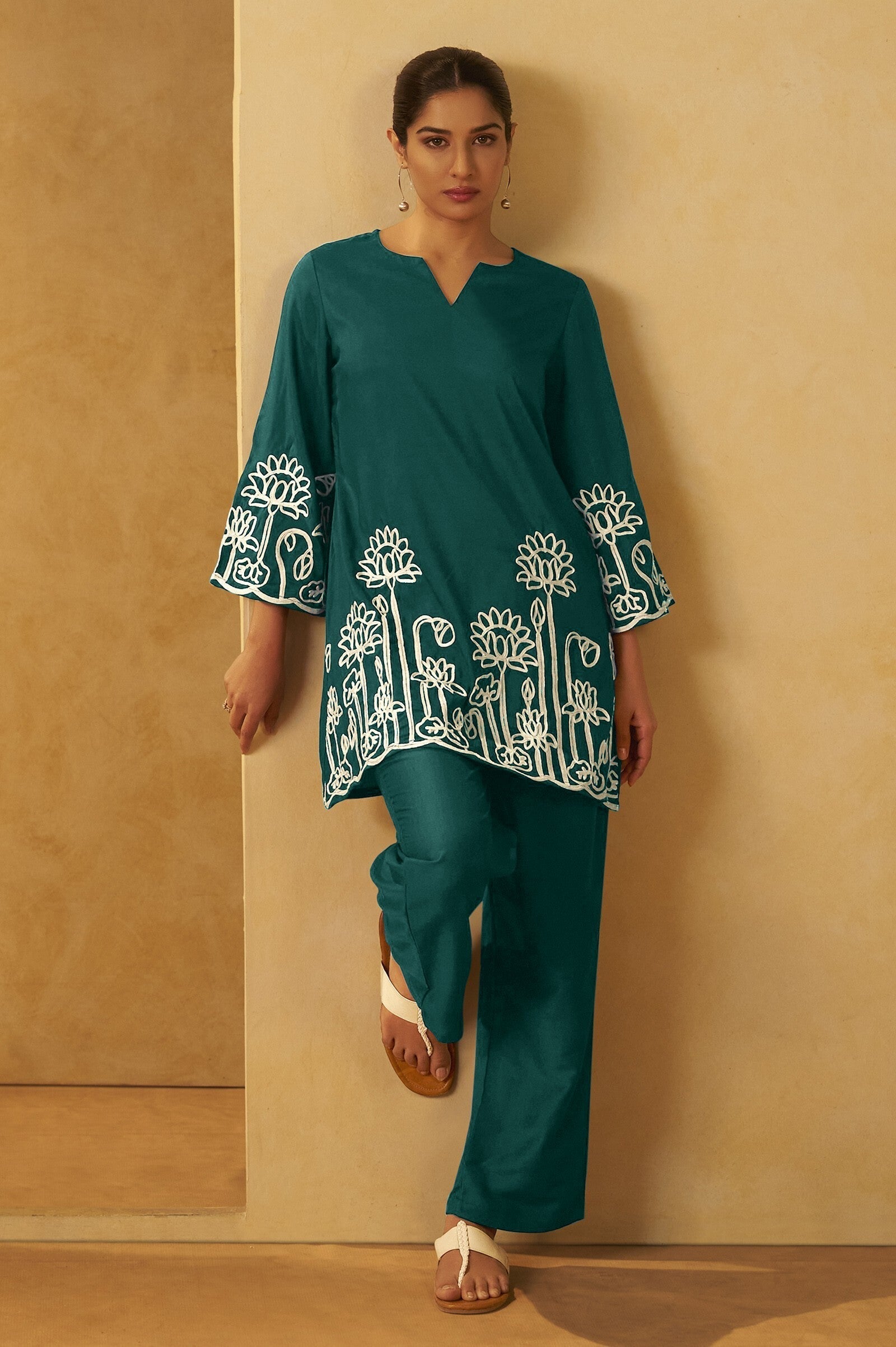 Emerald Grace Embroidered Cotton Co-Ord Set