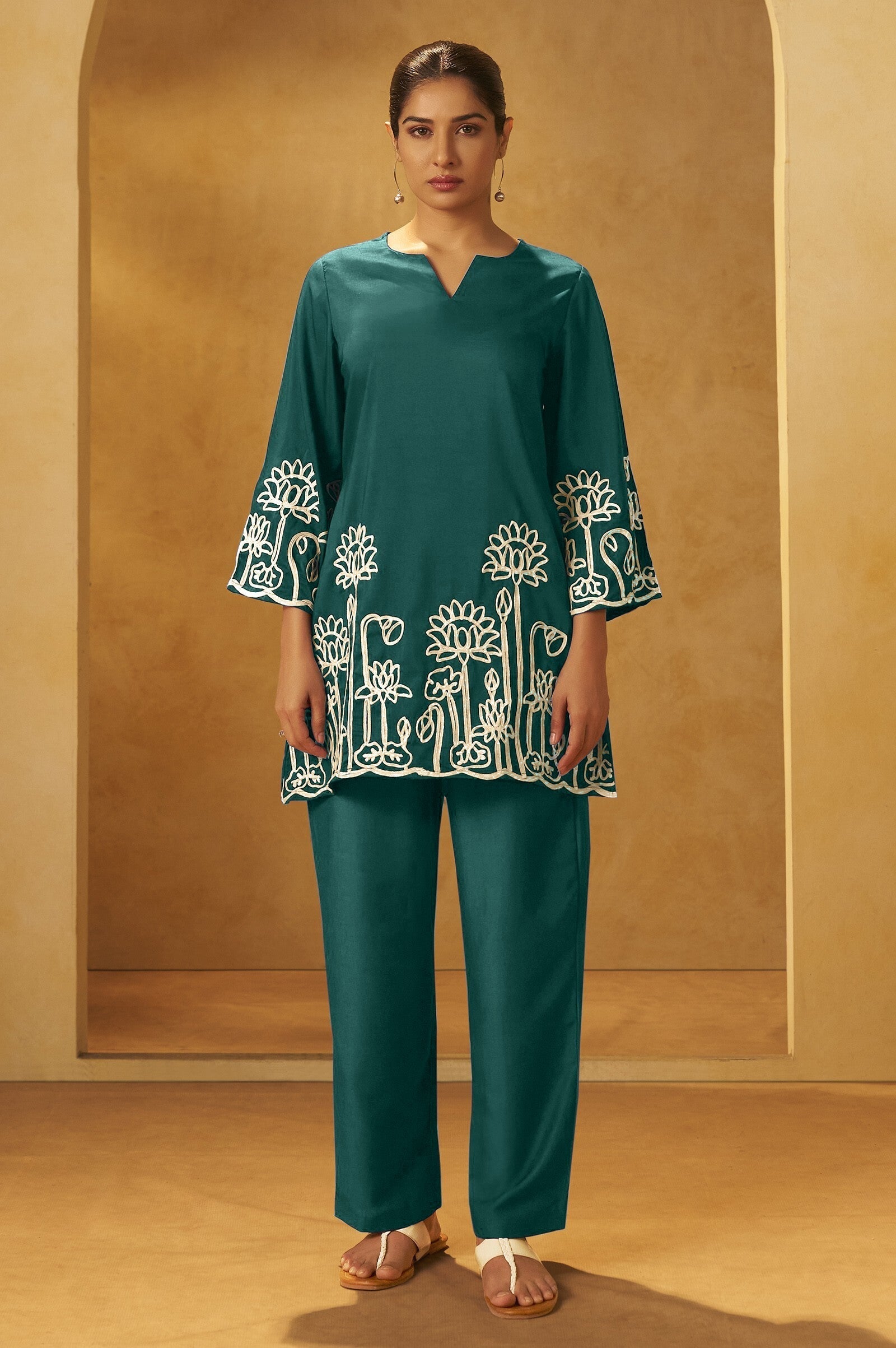 Emerald Grace Embroidered Cotton Co-Ord Set