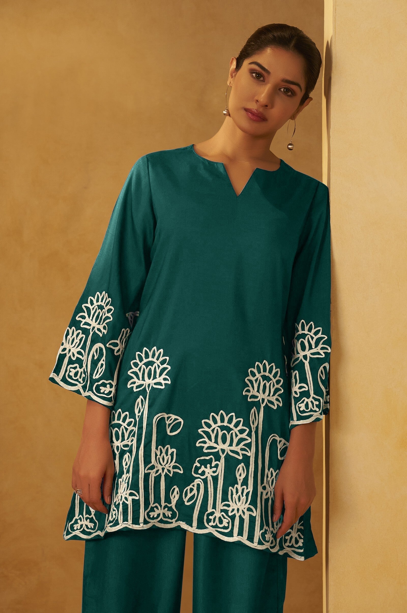 Emerald Grace Embroidered Cotton Co-Ord Set