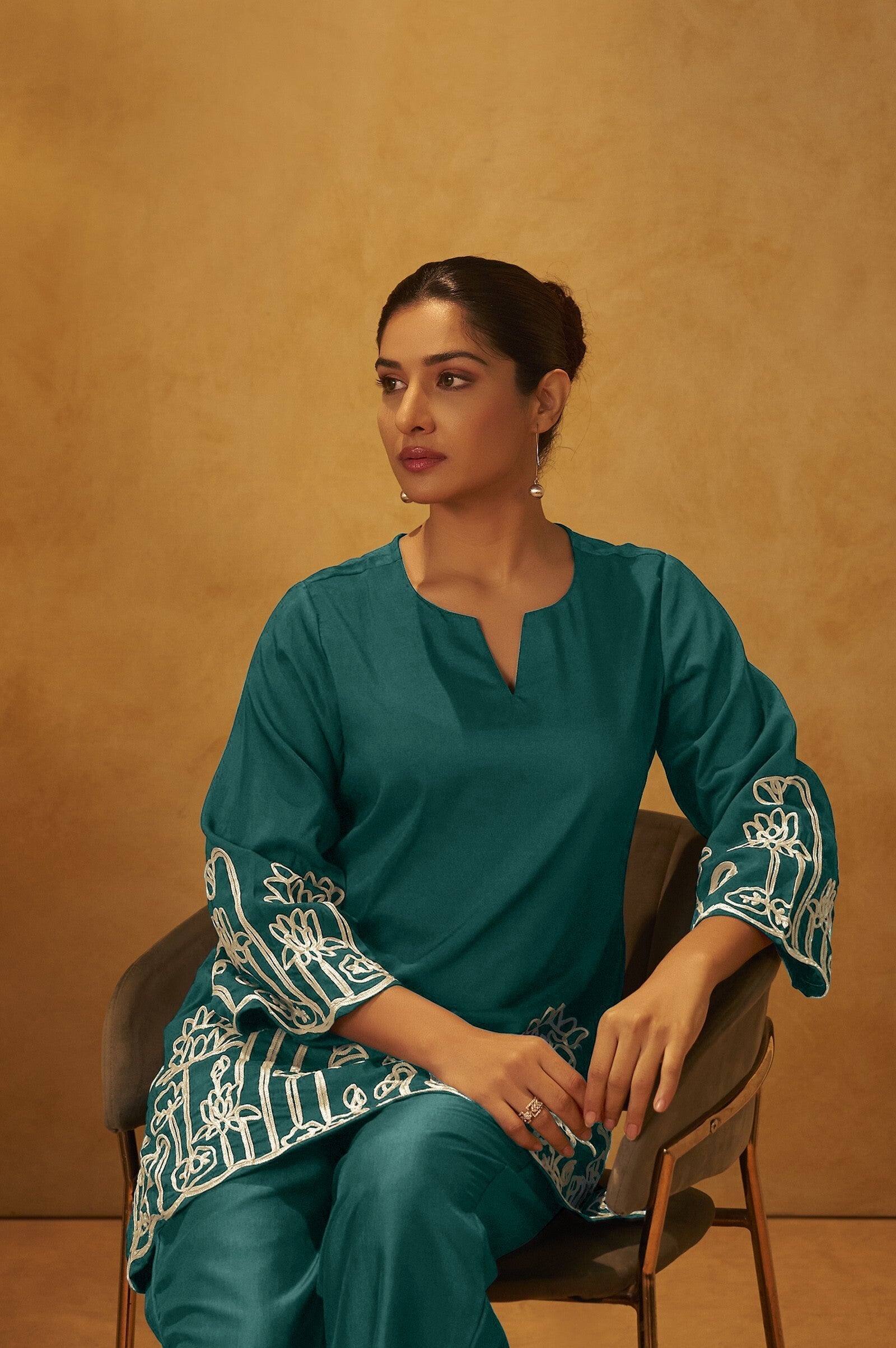 Emerald Grace Embroidered Cotton Co-Ord Set