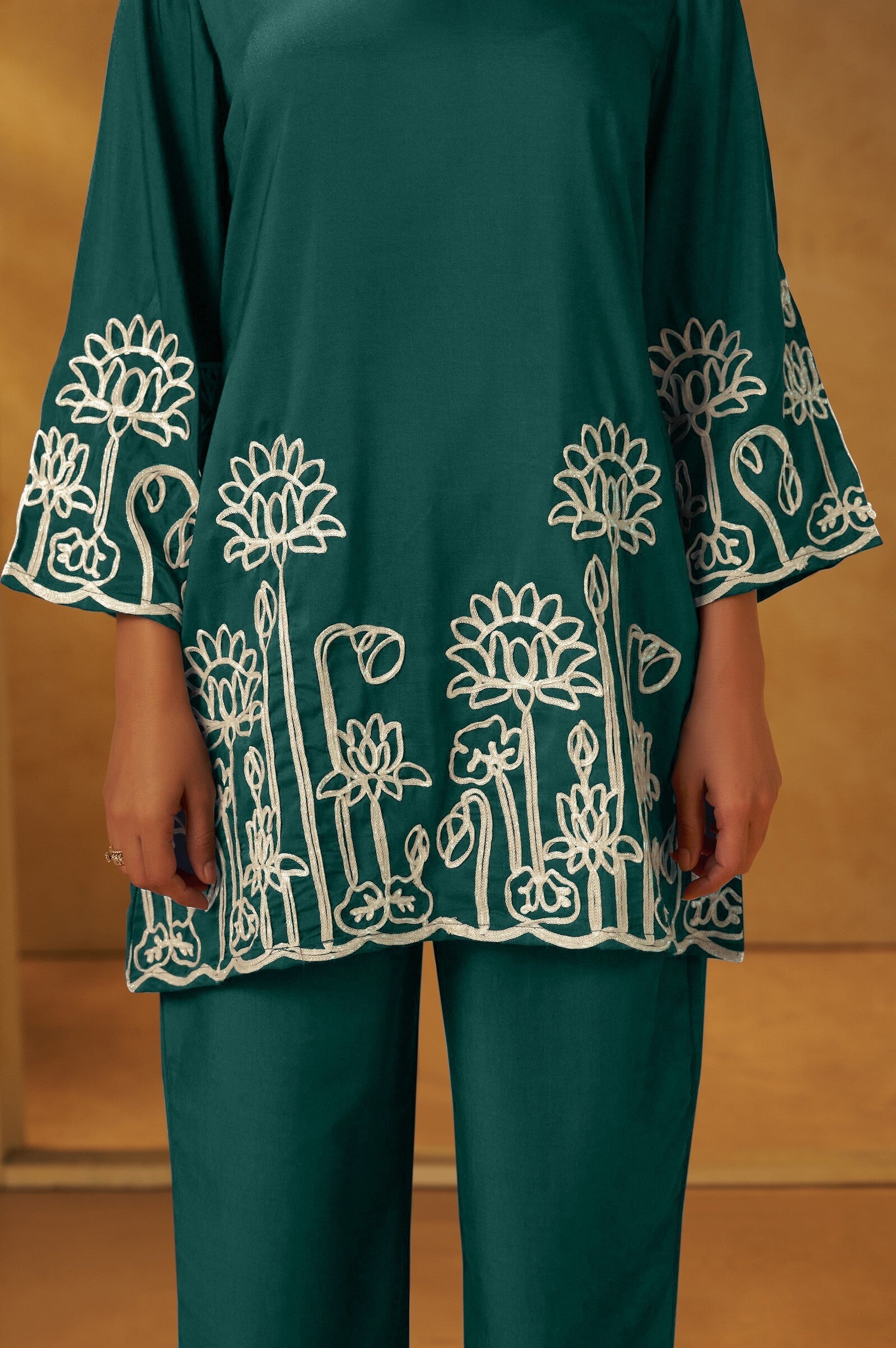 Emerald Grace Embroidered Cotton Co-Ord Set