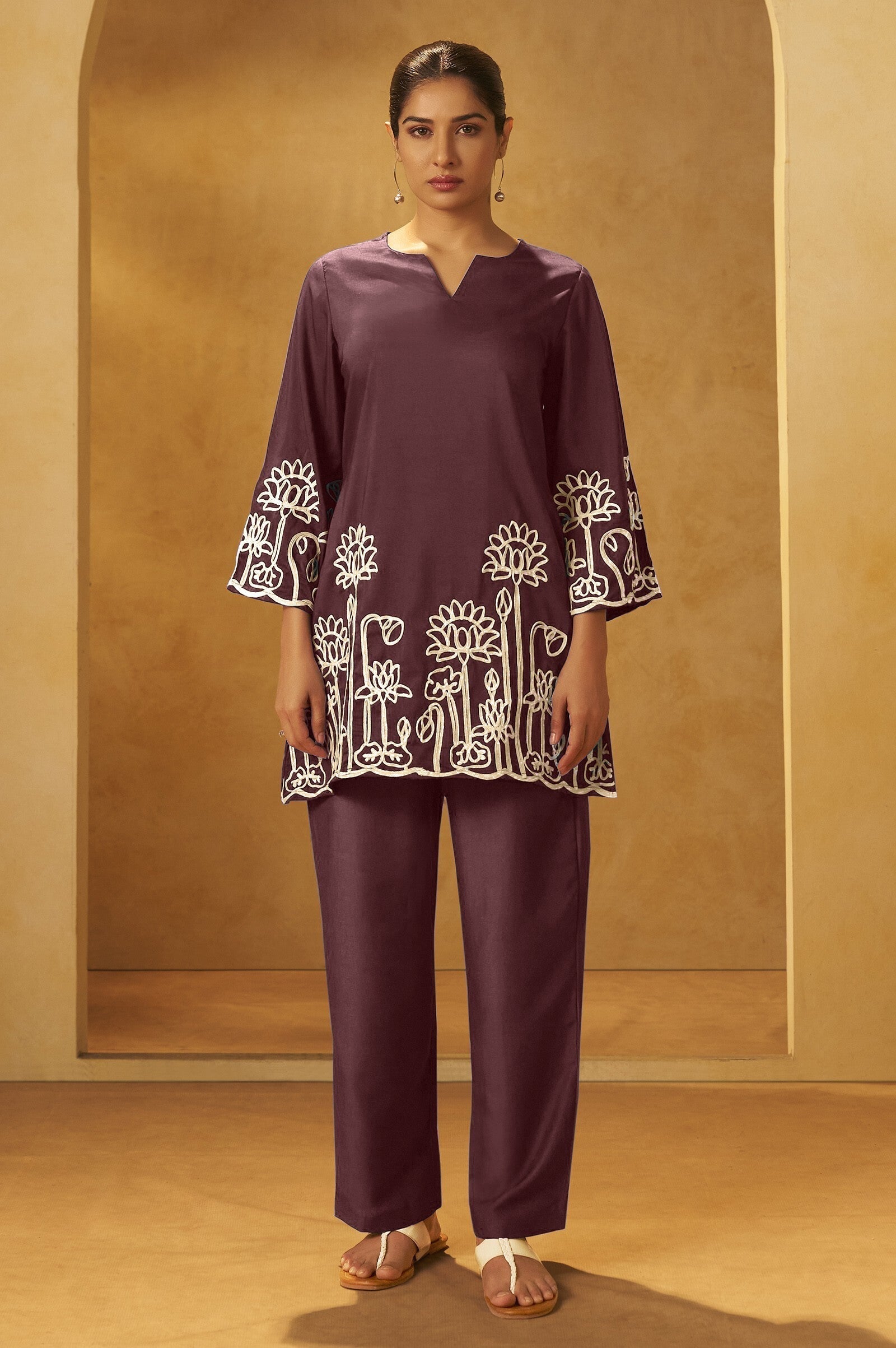 Mocha Grace Embroidered Cotton Kurta