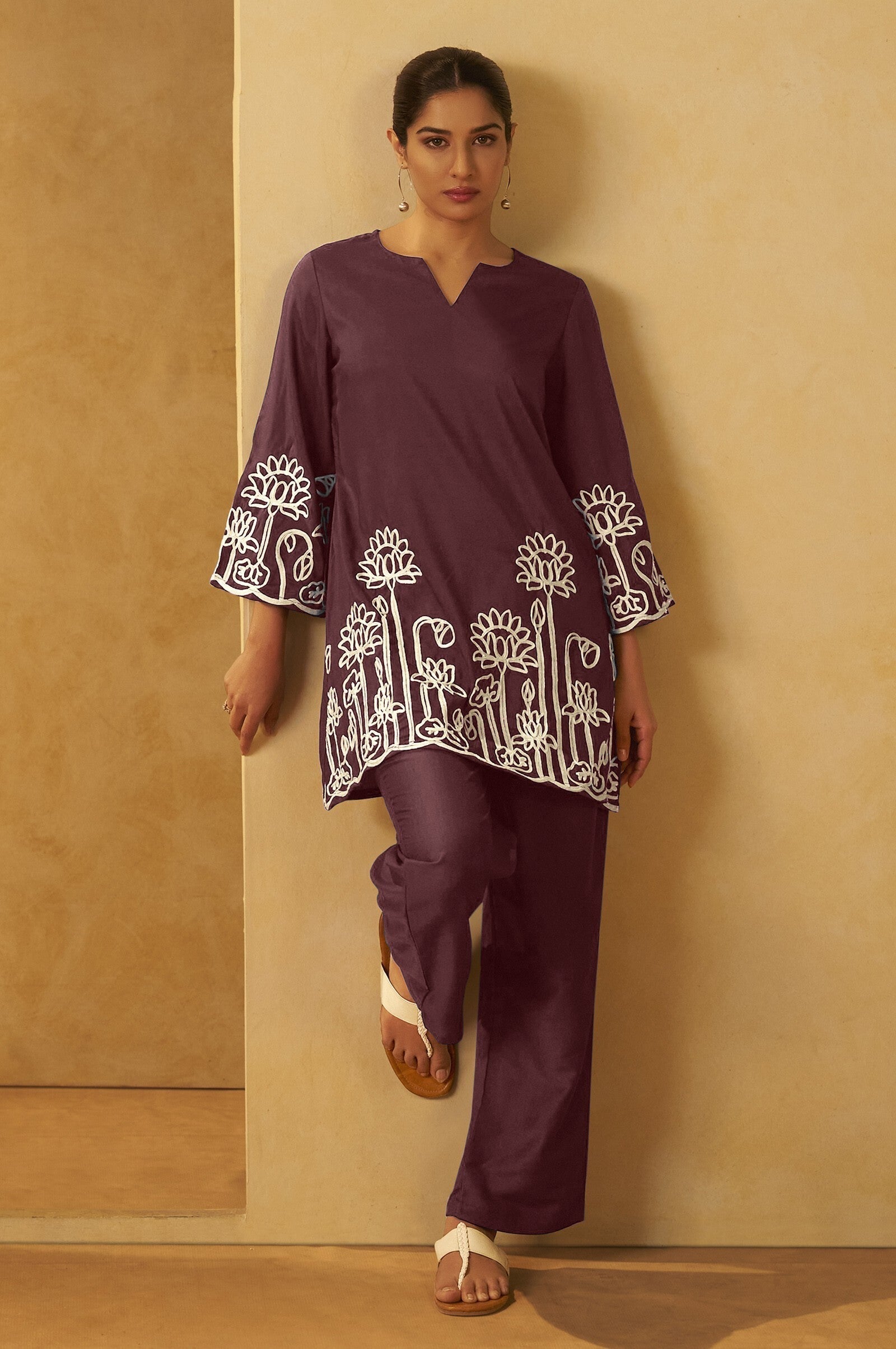 Mocha Grace Embroidered Cotton Kurta