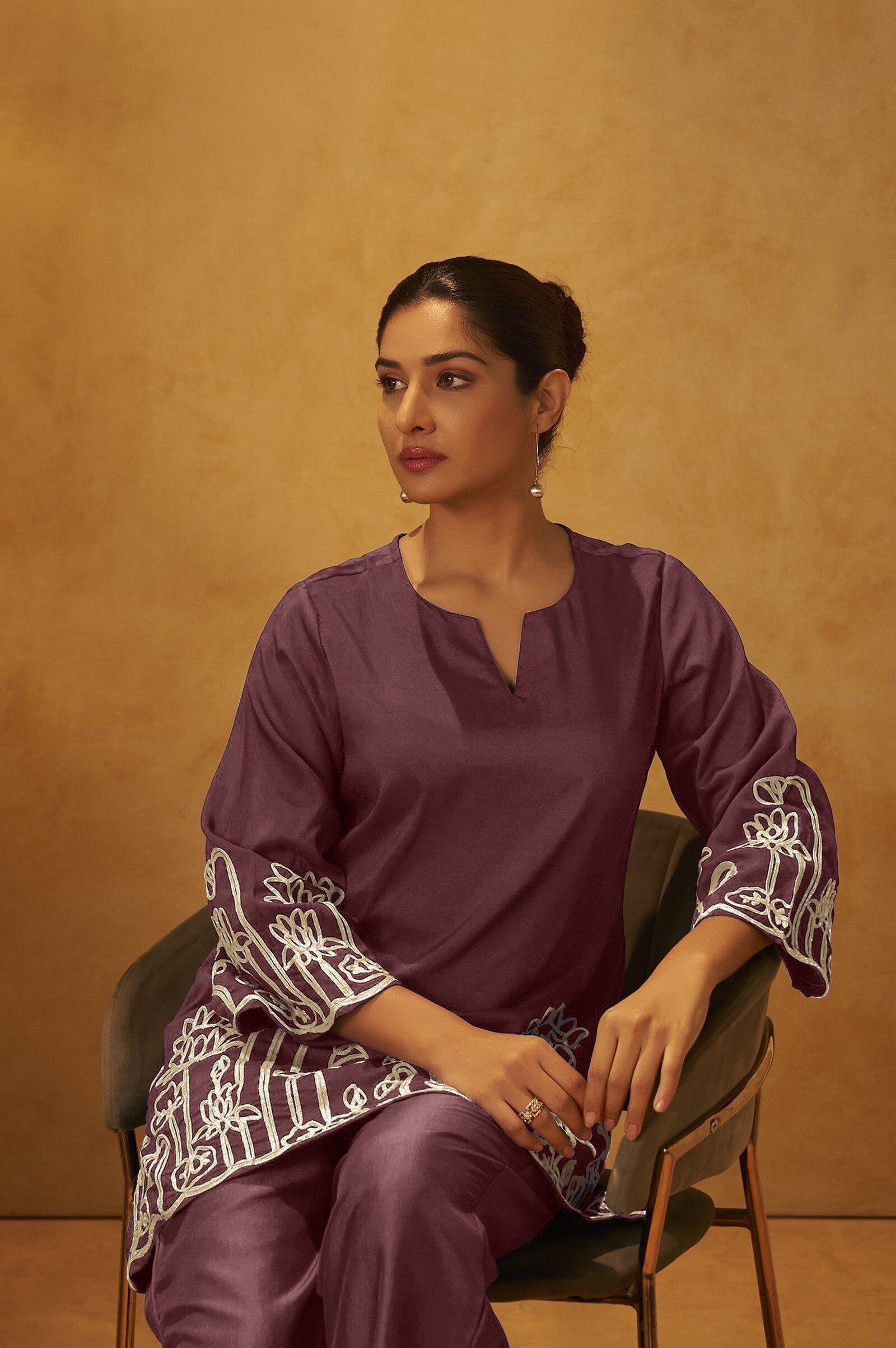 Mocha Grace Embroidered Cotton Kurta