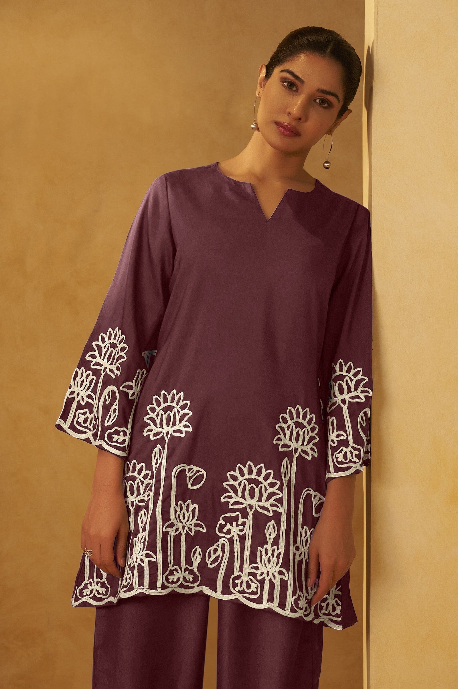 Mocha Grace Embroidered Cotton Kurta