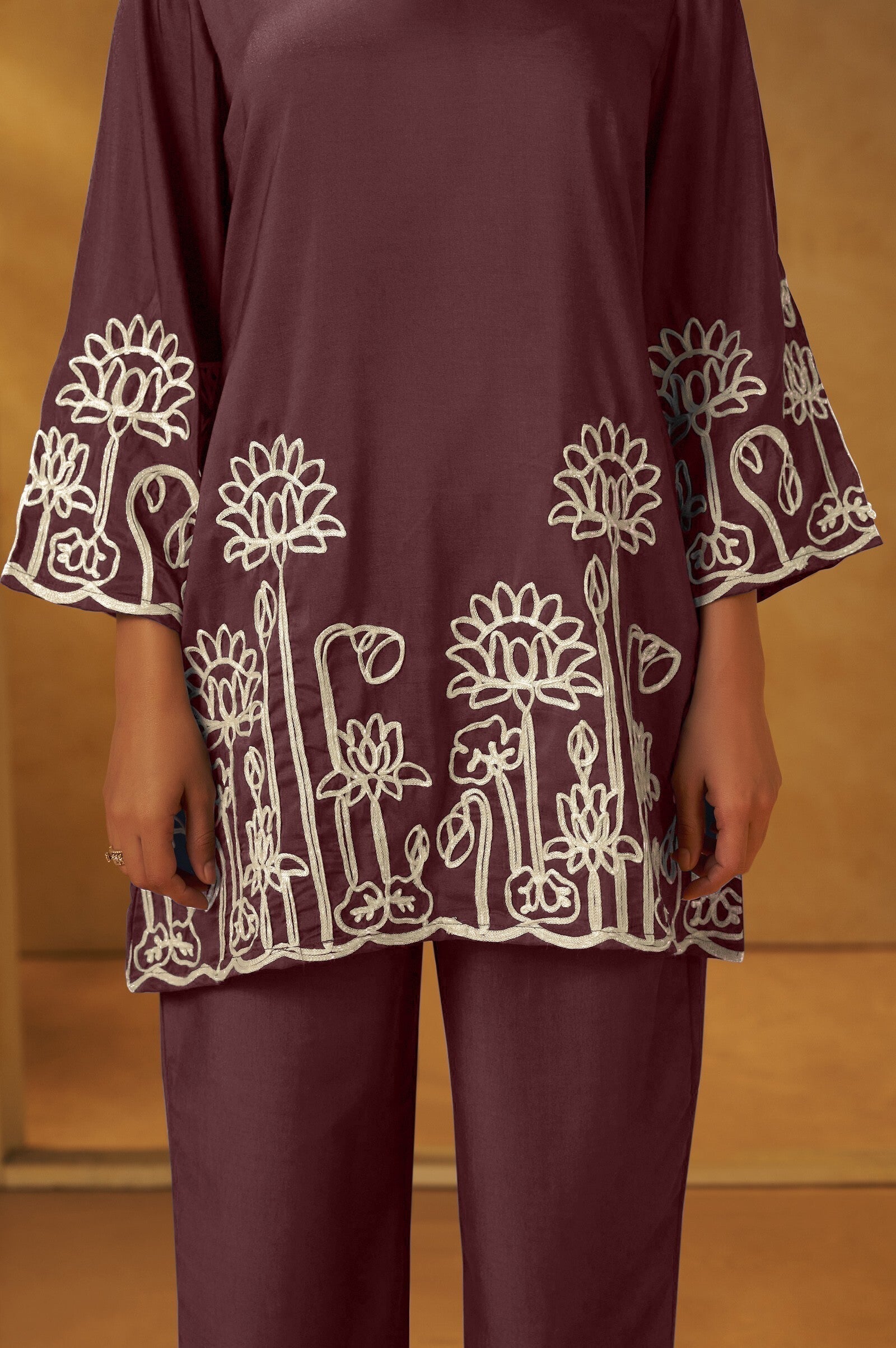 Mocha Grace Embroidered Cotton Kurta