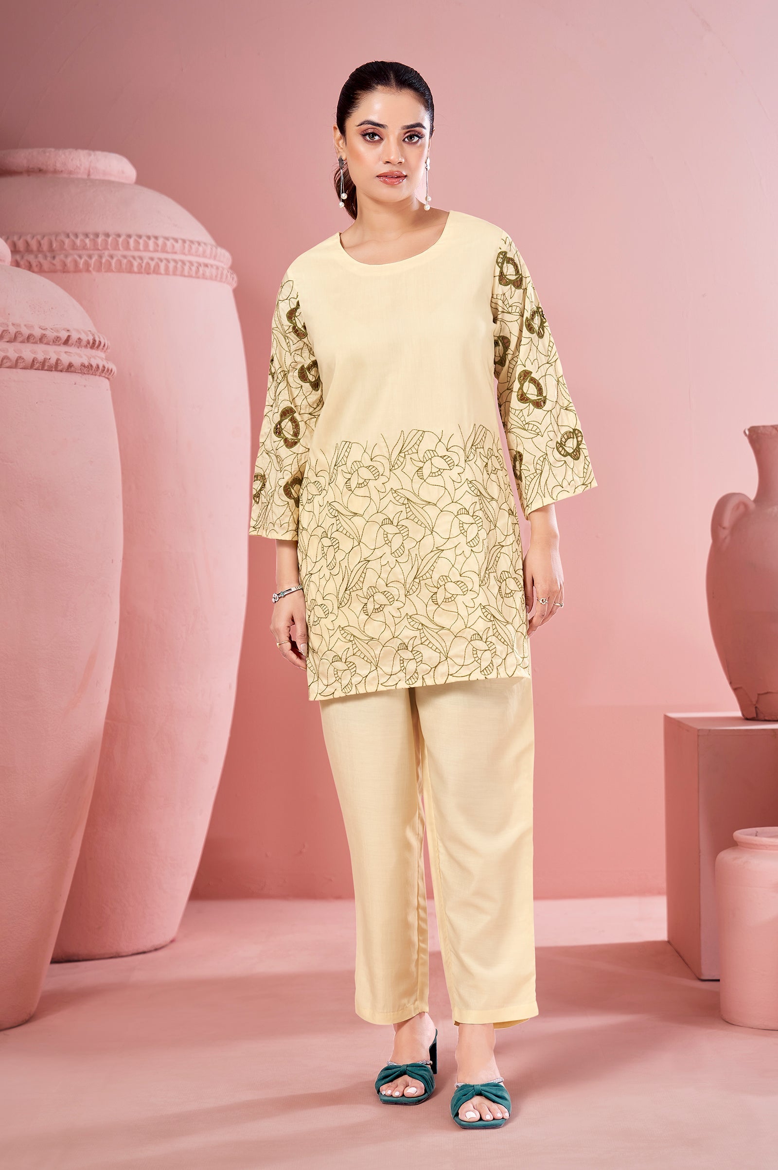 Ivory Grace Embroidered Cotton Co-Ord Set