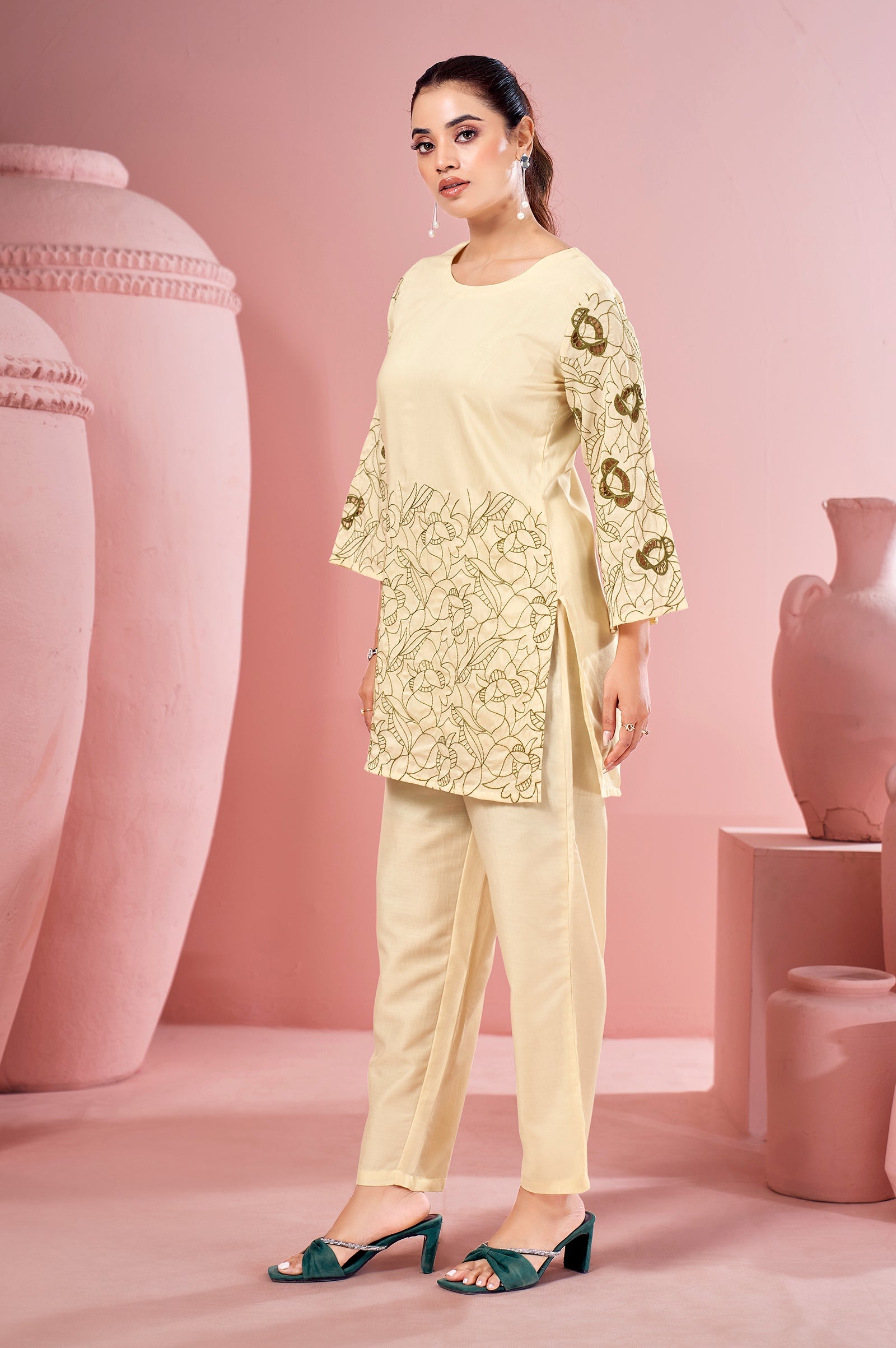 Ivory Grace Embroidered Cotton Co-Ord Set