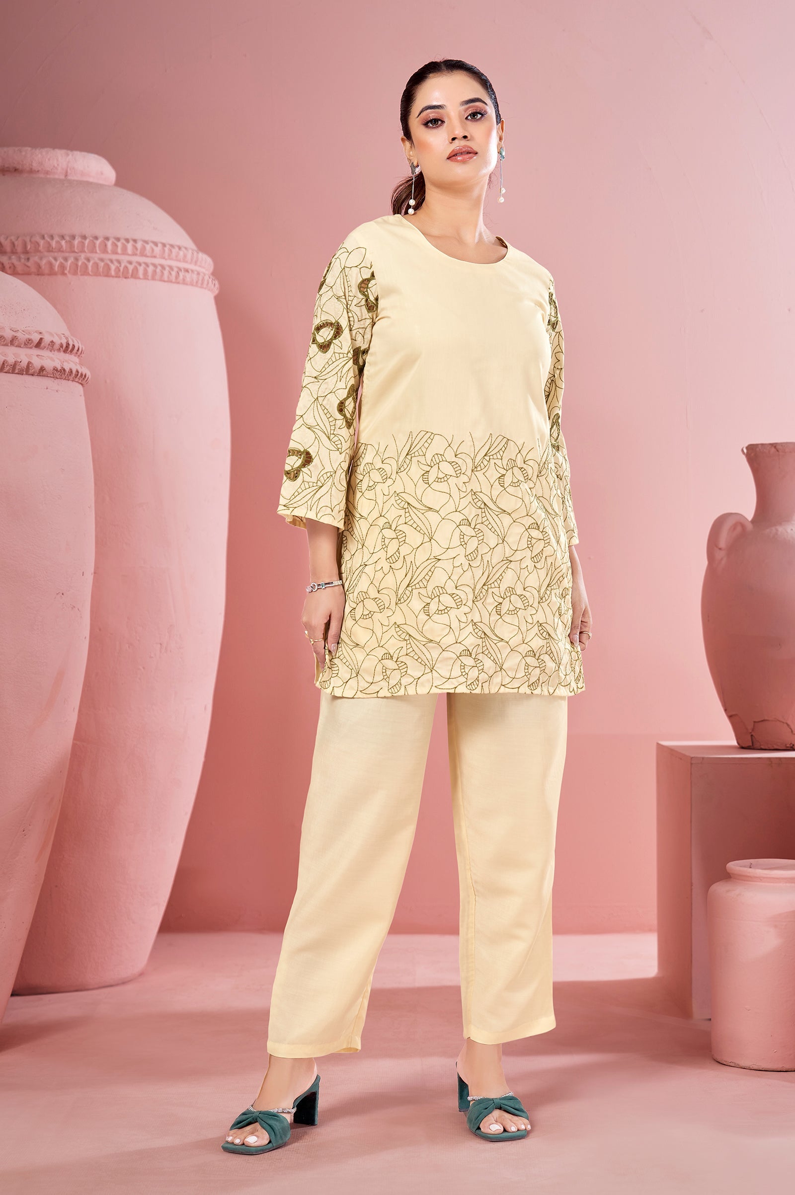 Ivory Grace Embroidered Cotton Co-Ord Set