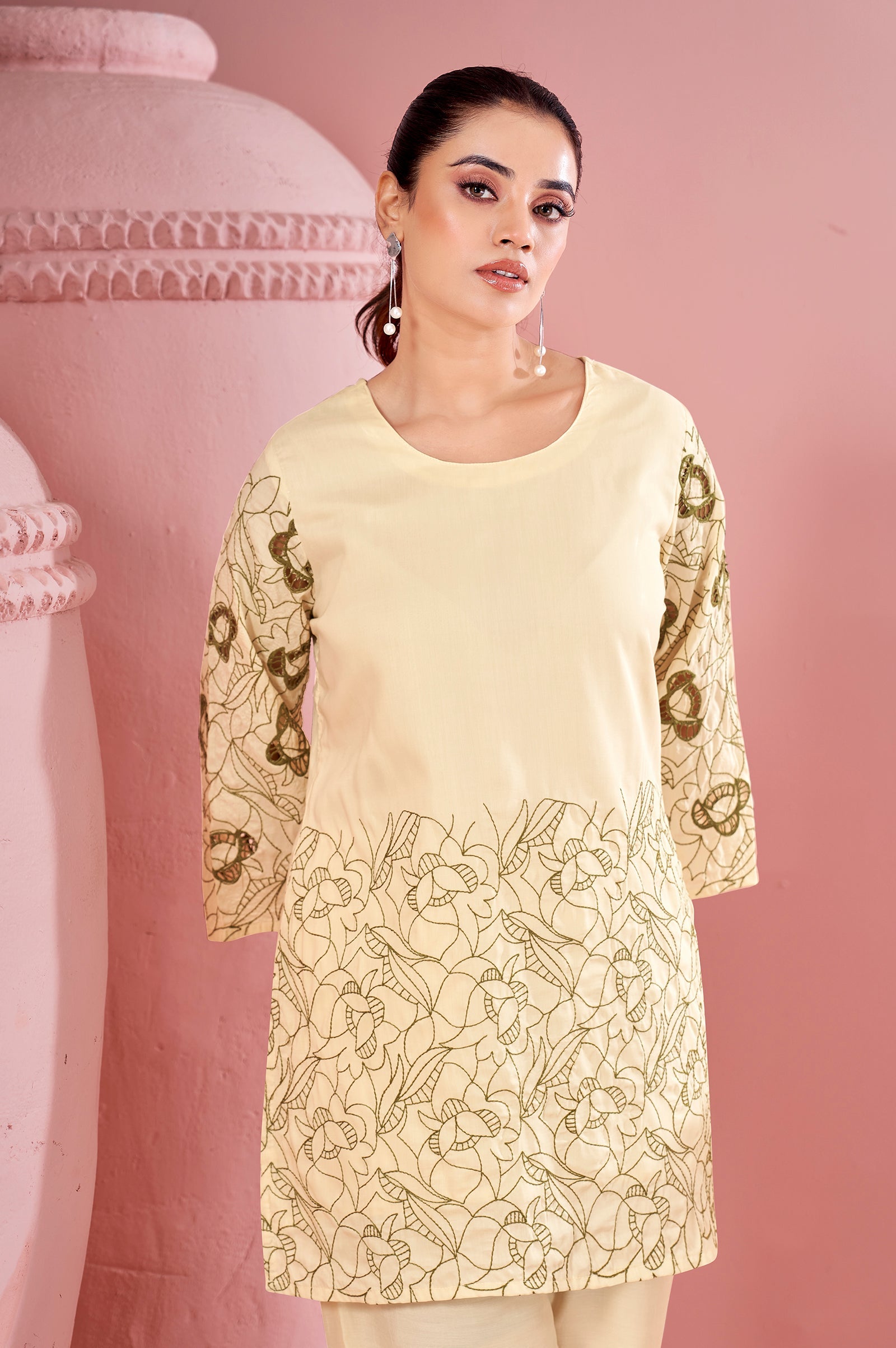 Ivory Grace Embroidered Cotton Co-Ord Set