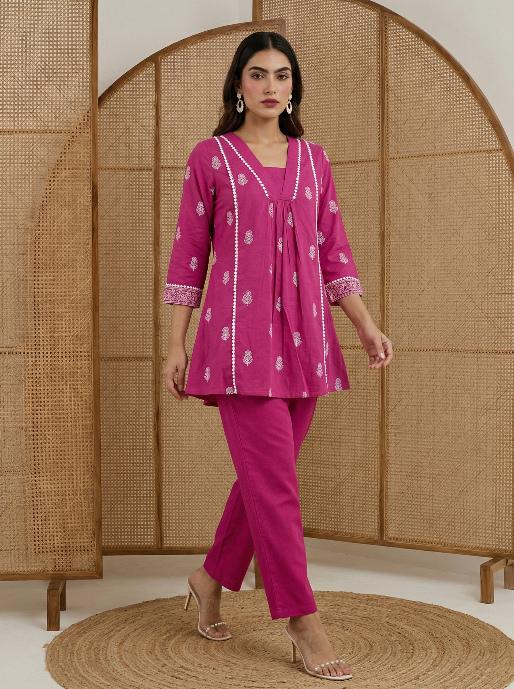 Blush Bloom Embroidered Cotton Co-Ord Set