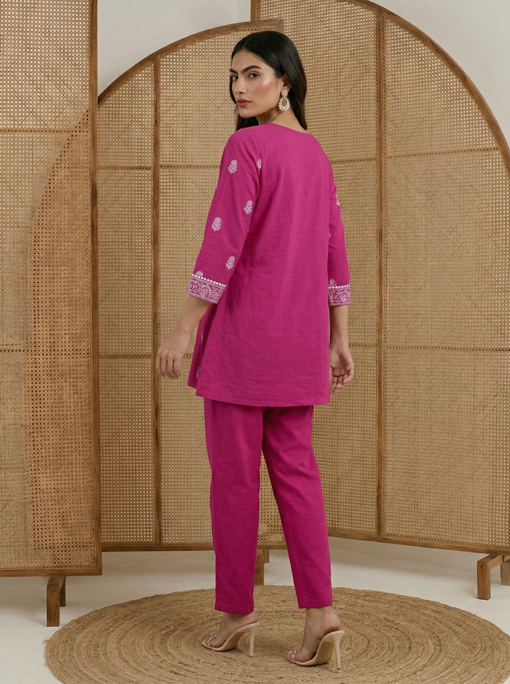 Blush Bloom Embroidered Cotton Co-Ord Set