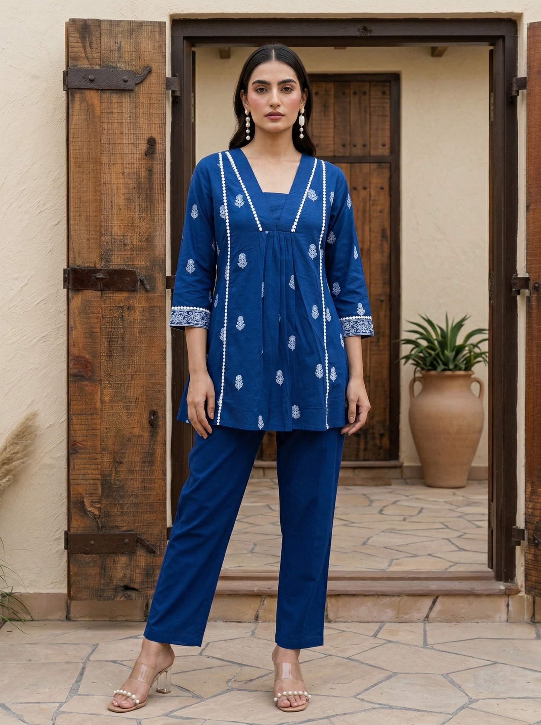 Midnight Bloom Embroidered Cotton Co-Ord Set