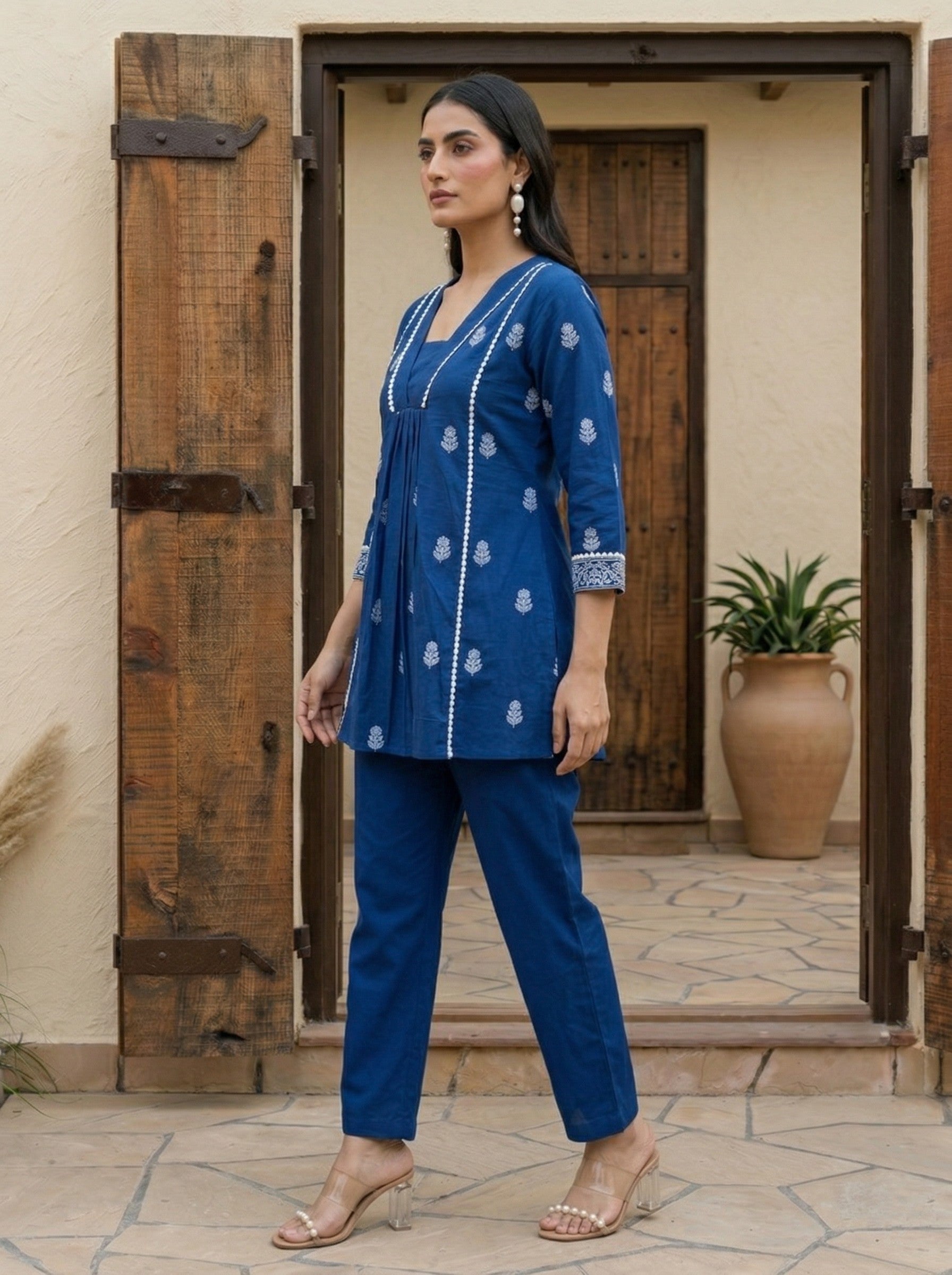 Midnight Bloom Embroidered Cotton Co-Ord Set