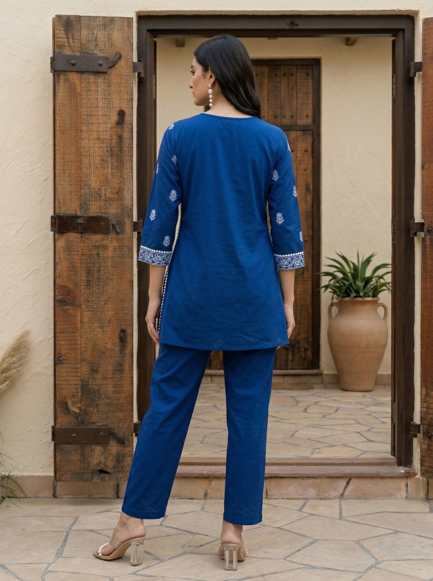 Midnight Bloom Embroidered Cotton Co-Ord Set