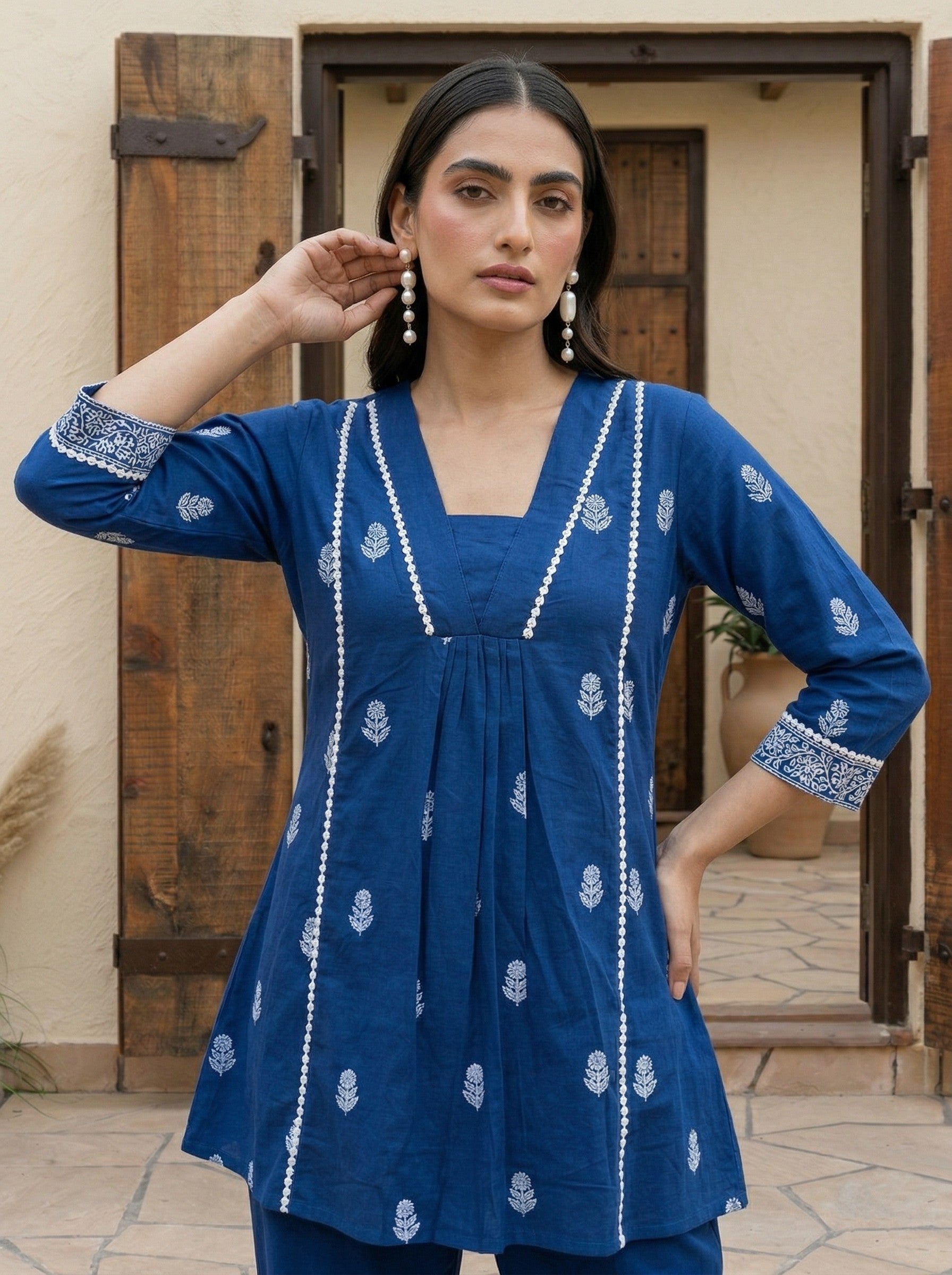 Midnight Bloom Embroidered Cotton Co-Ord Set