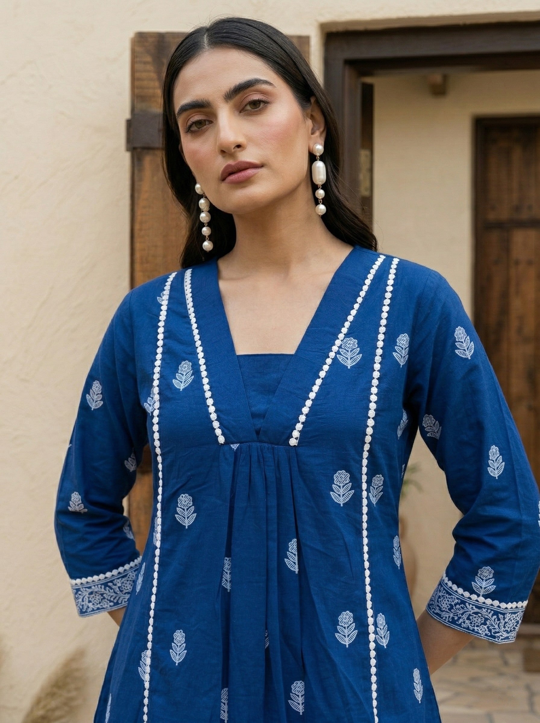 Midnight Bloom Embroidered Cotton Co-Ord Set