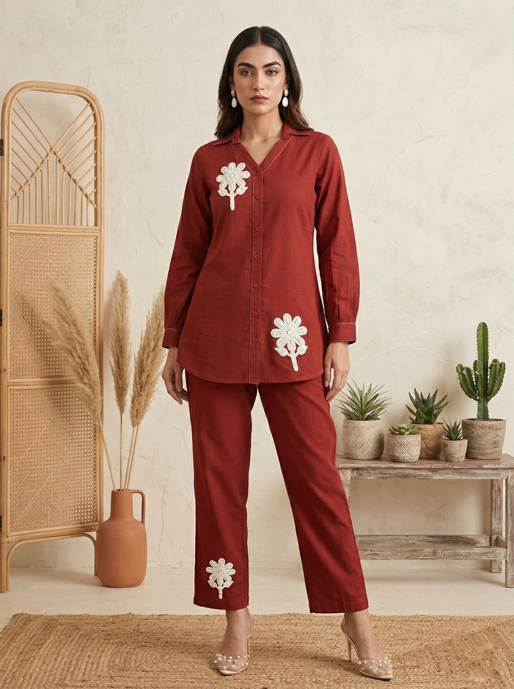 Sunlit Grace Embroidered Cotton Co-Ord Set