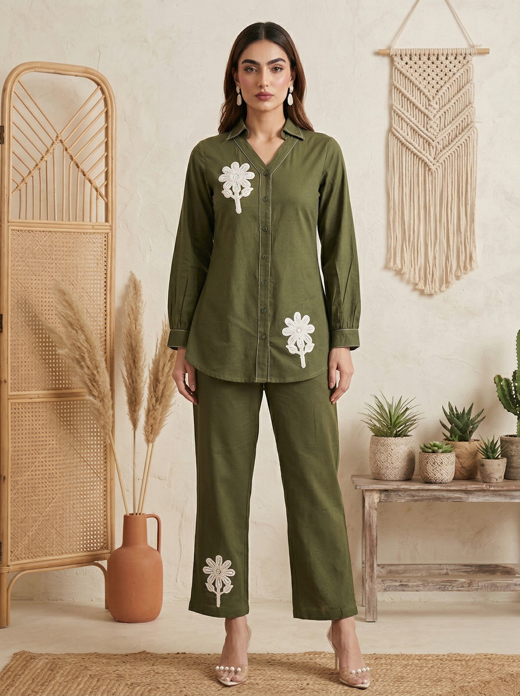 Emerald Grace Embroidered Cotton Kurta